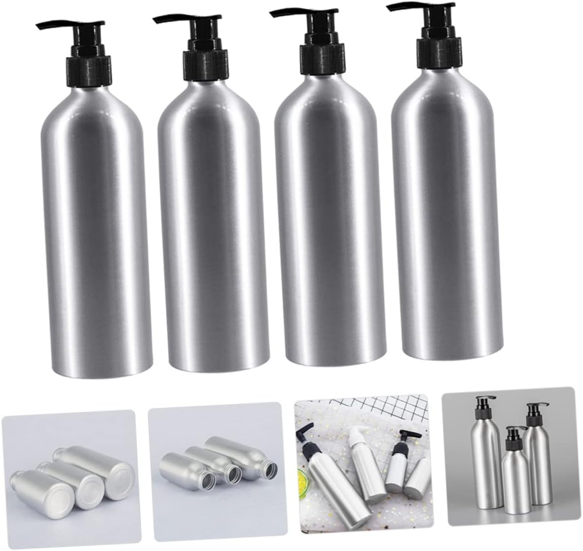 SOLUSTRE 4Pcs Aluminum Bottle Pump Head for Shampoo Bottle Liquid Dispenser for Bathroom Travel Use image number 2