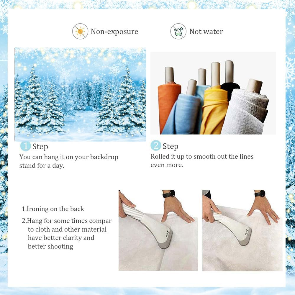 Winter Forest Scenery Backdrop Glitter Snowy Wonderland Pine Tree Snowflake Photography Background for Winter Christmas New Year Family Holiday Party Decorations Banner (82X59 Inch (7X5Ft)) image number 6