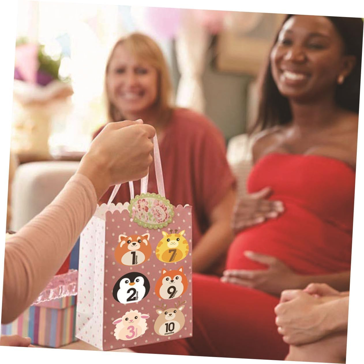 12 Sheets Milestone Stickers Animal Design Self-Adhesive Monthly Decals Reusable for Newborn Photo Albums and Growth Tracking image number 6