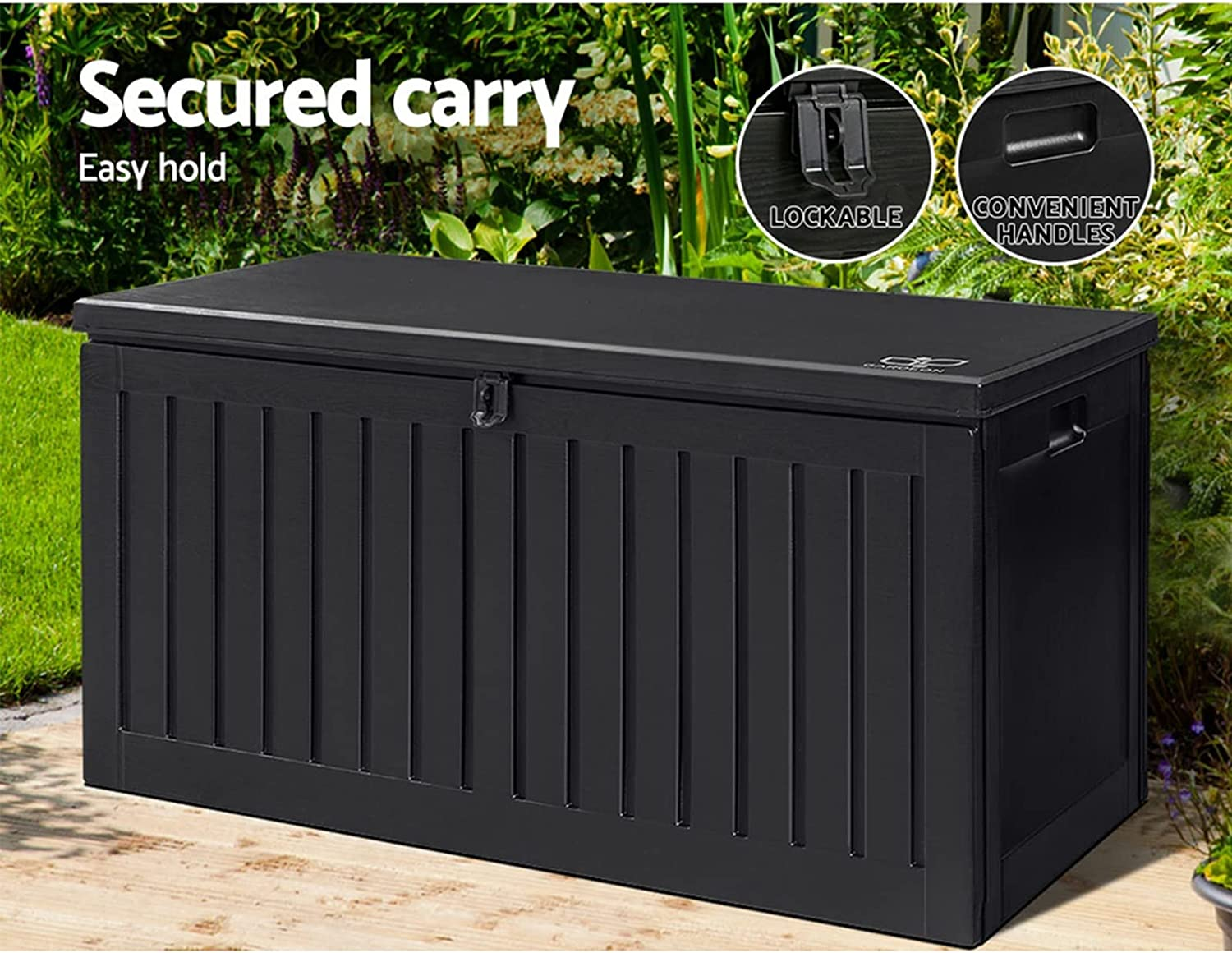 Gardeon Outdoor Storage Box Container Cabinet Bench, 270L Large Lockable Tool Toy Deck Boxes Chest Garden Shed Storages Ottoman Chair Seat Patio Indoor Furniture, Perfect for Water-Resistant Black image number 6