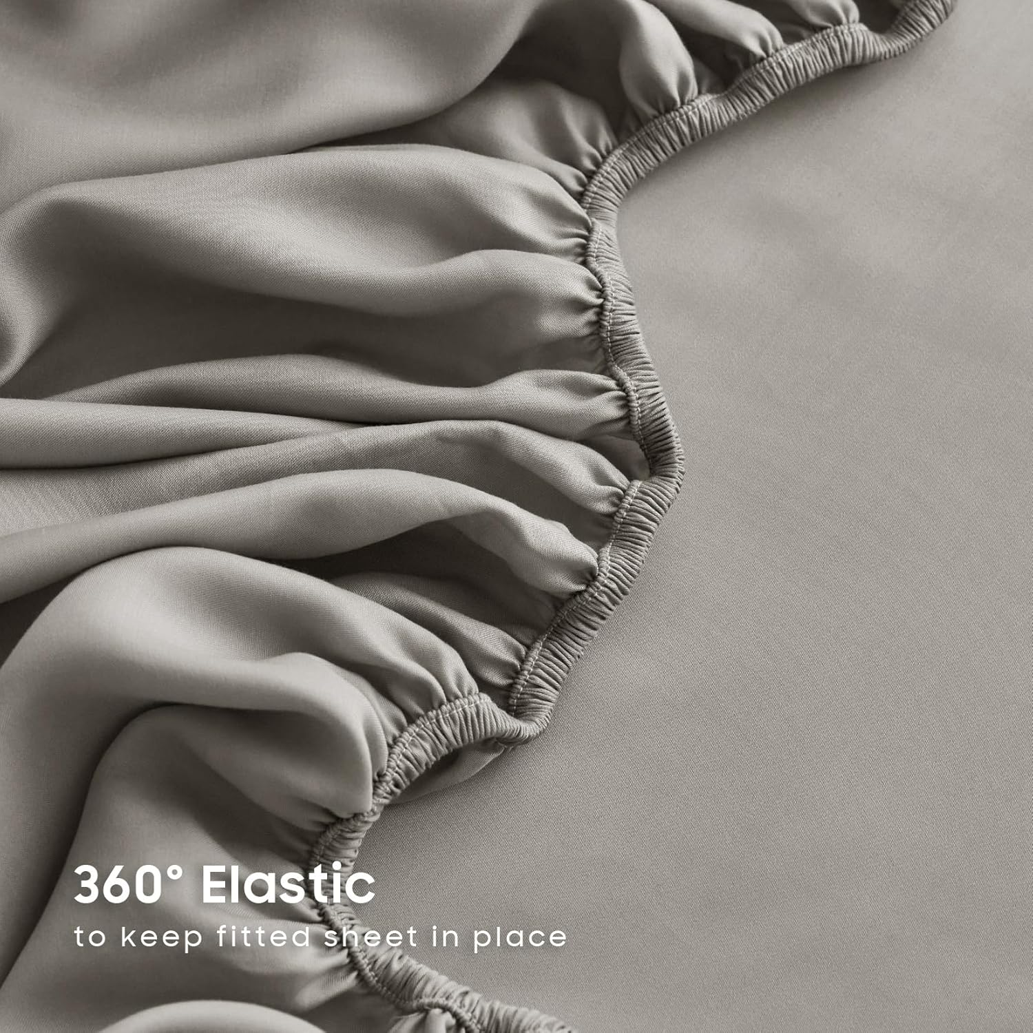 Wake in Cloud - 100% Bamboo Fitted Sheet, 1 Piece, Cooling Breathable & Silky Soft, Extra Deep, Grey, Queen Size image number 6