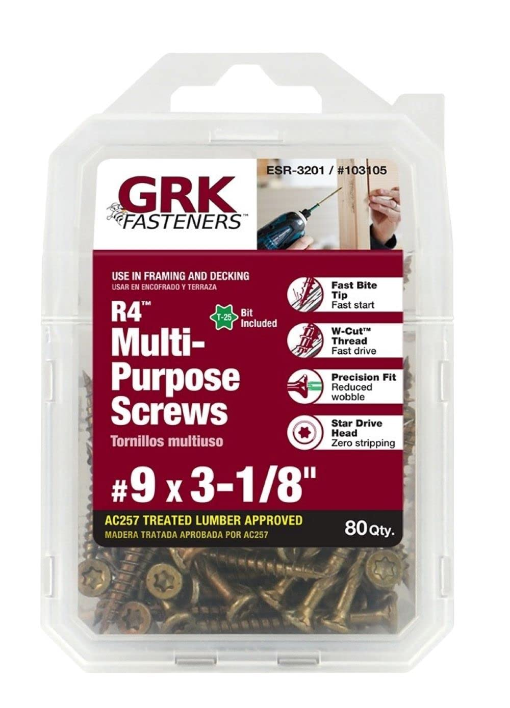 GRK Fasteners 103105 R4#9 X 3-1/8" Screws 80CT image number 6