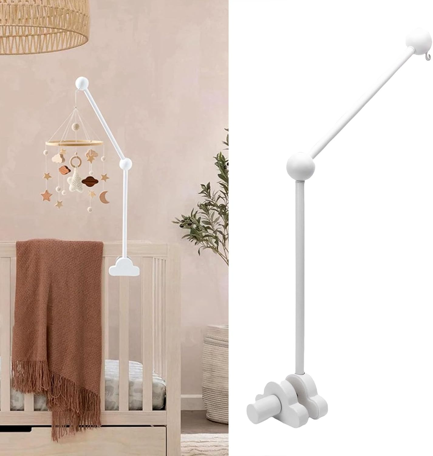 Wooden Crib Mobile Hanger Bracket, Baby Crib Mobile Arm Baby Mobile Holder Arm with Beech Wood No Tool Installation for DIY Projects Nursery Decor image number 2