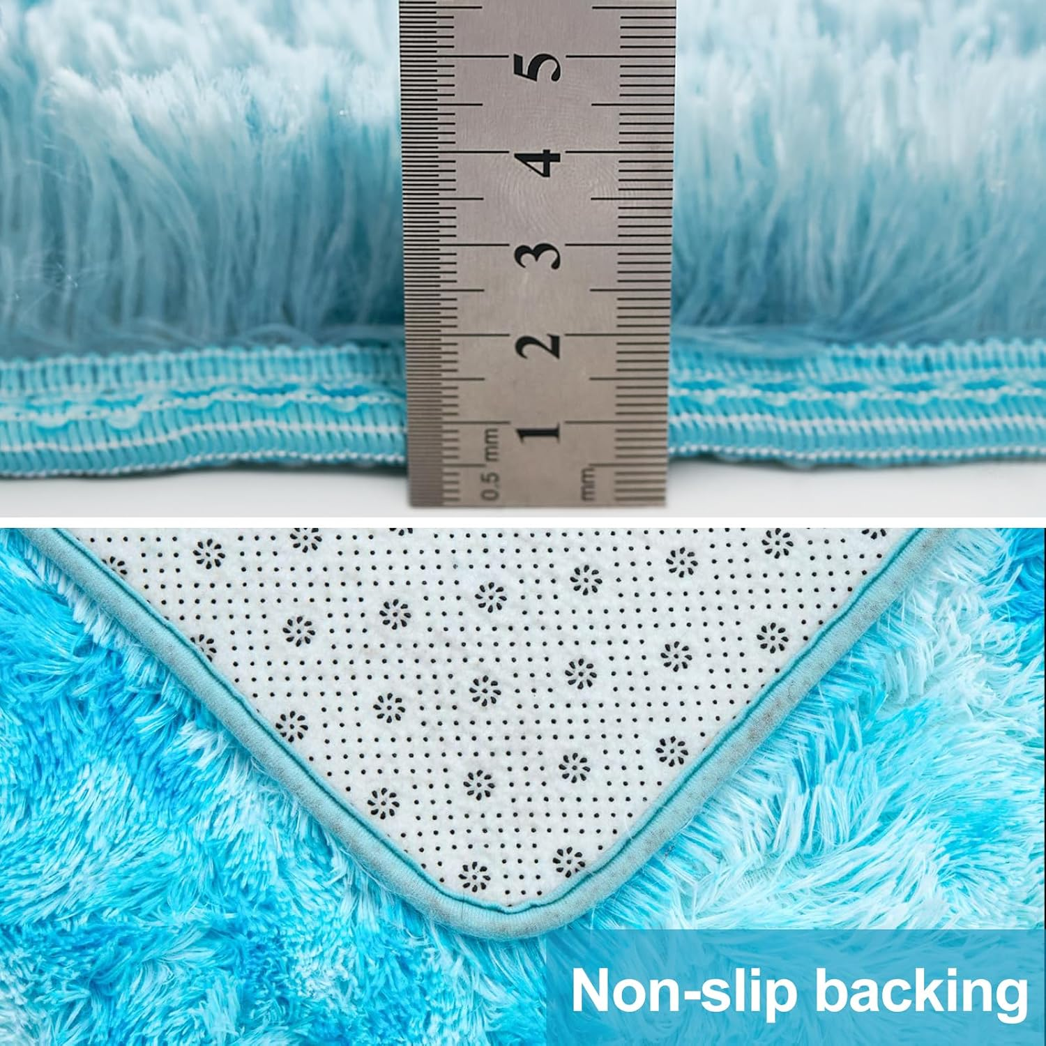 Fluffy Rainbow Rugs for Girls Bedroom, Shag Colorful Rectangle Area Rug for Living Room, Soft Fuzzy Anti-Slip Carpets for Child, Cute Kids Playmats for Home Decor (Blue, 100 * 160Cm) image number 1