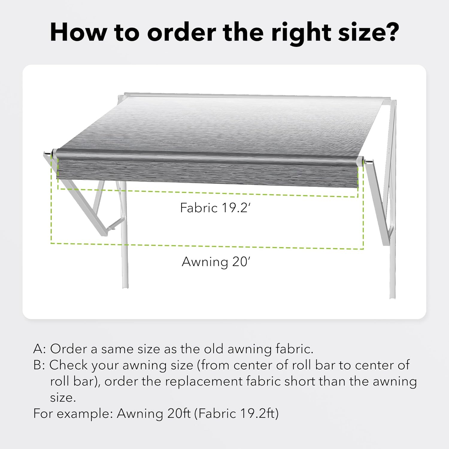 HBN RV Awning Fabric Replacement, 12'2" Fabric Length for 13' Awning, Heavy-Duty Vinyl, Weather Resistant, Universal Outdoor Canopy for RV, Trailer, and Motorhome Awnings - Gray Fade