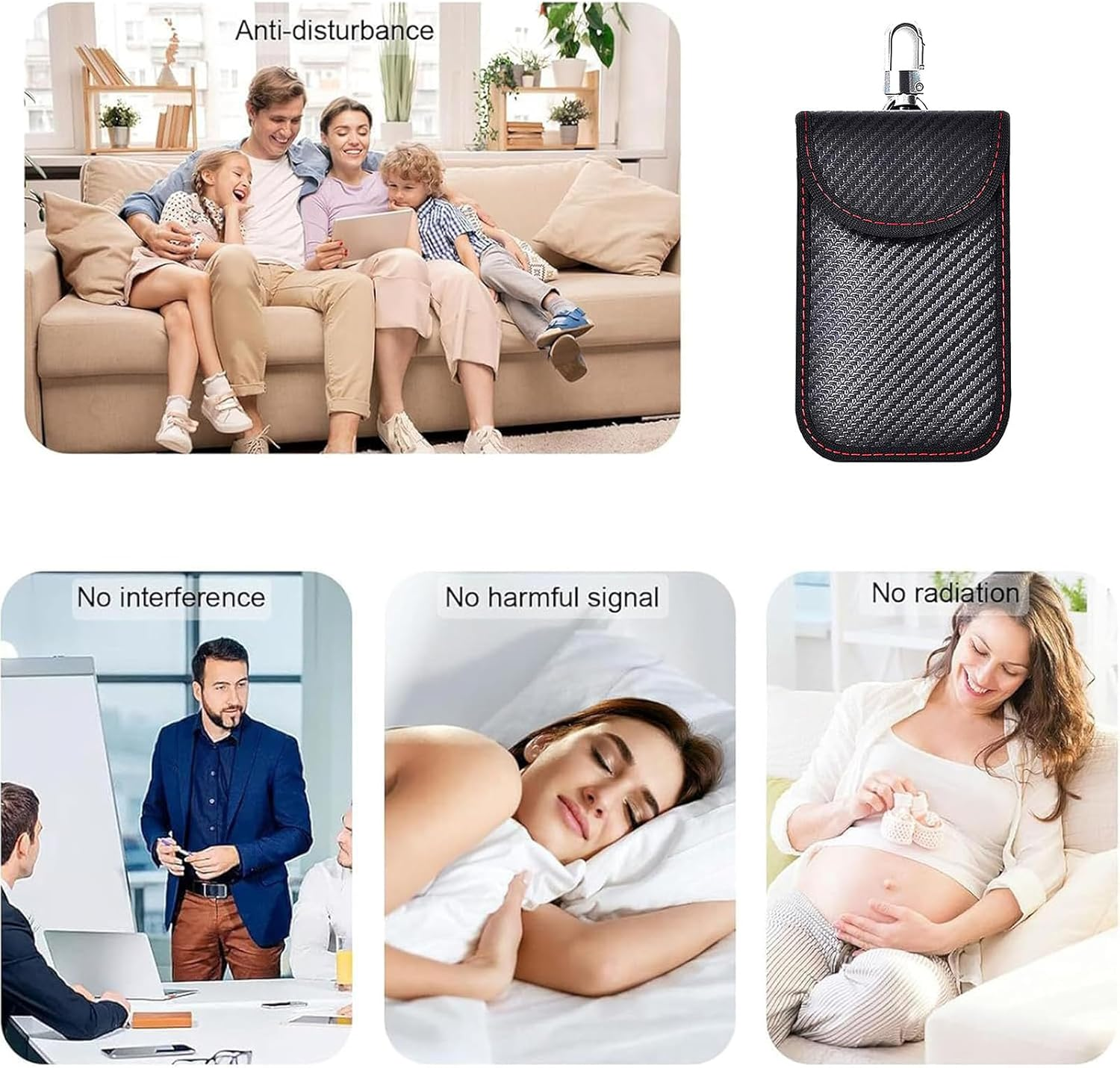 2 Pcs Faraday Case Vertical, Car Key Fob Protector, RFID Vehicle Remote Control anti Theft Hacking Pouch Signal Blocking Cage Bag with Buckle Securing Keyring Hook, Medium image number 2