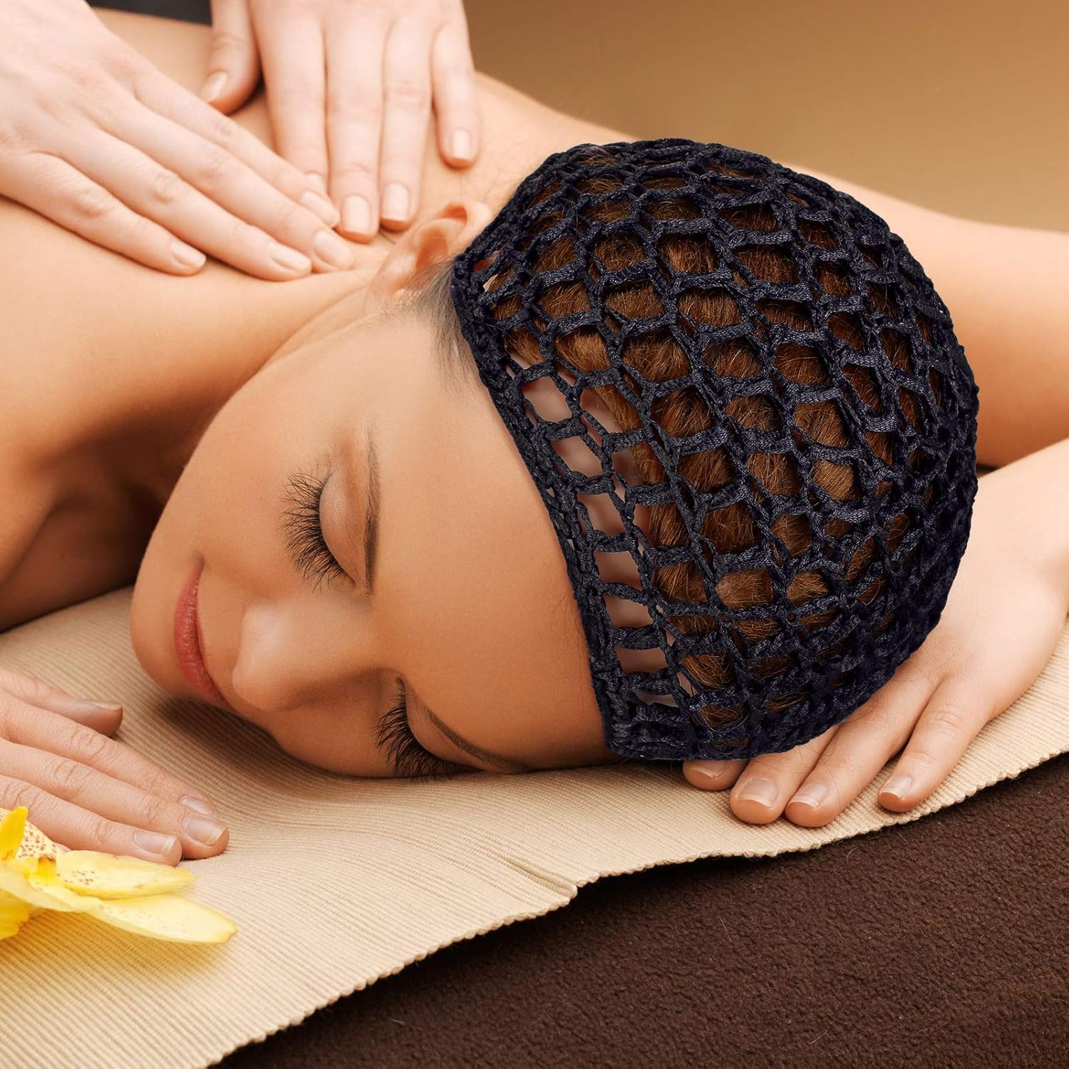 Geyoga 4 Pieces Mesh Crochet Hair Net Rayon Knit Snood Hat Thick Short Women Hairnet Snoods Cover Ornament for Sleeping (Black) image number 5