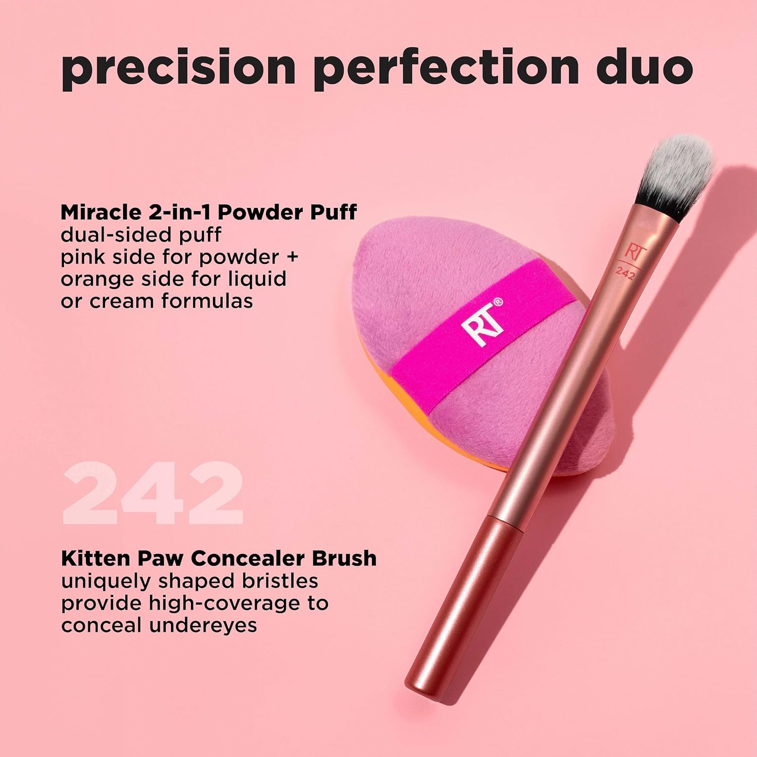 Real Techniques 10052400 Precision Perfection Duo Makeup Brush and Sponge image number 1