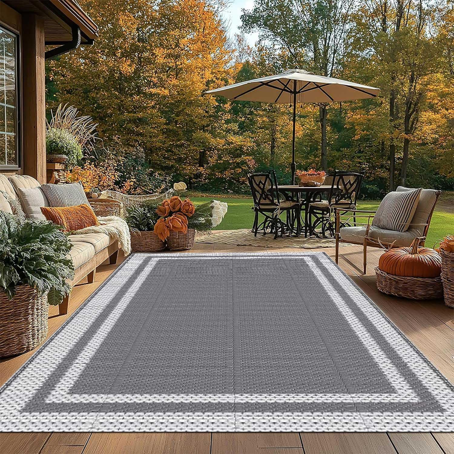 Large Waterproof Outdoor Rug for Patio, 152&times;244Cm Reversible Mat, Plastic Camping Rug for RV, Porch, Deck, Camper, Balcony, Backyard. (Bohemia, 152&times;244Cm)