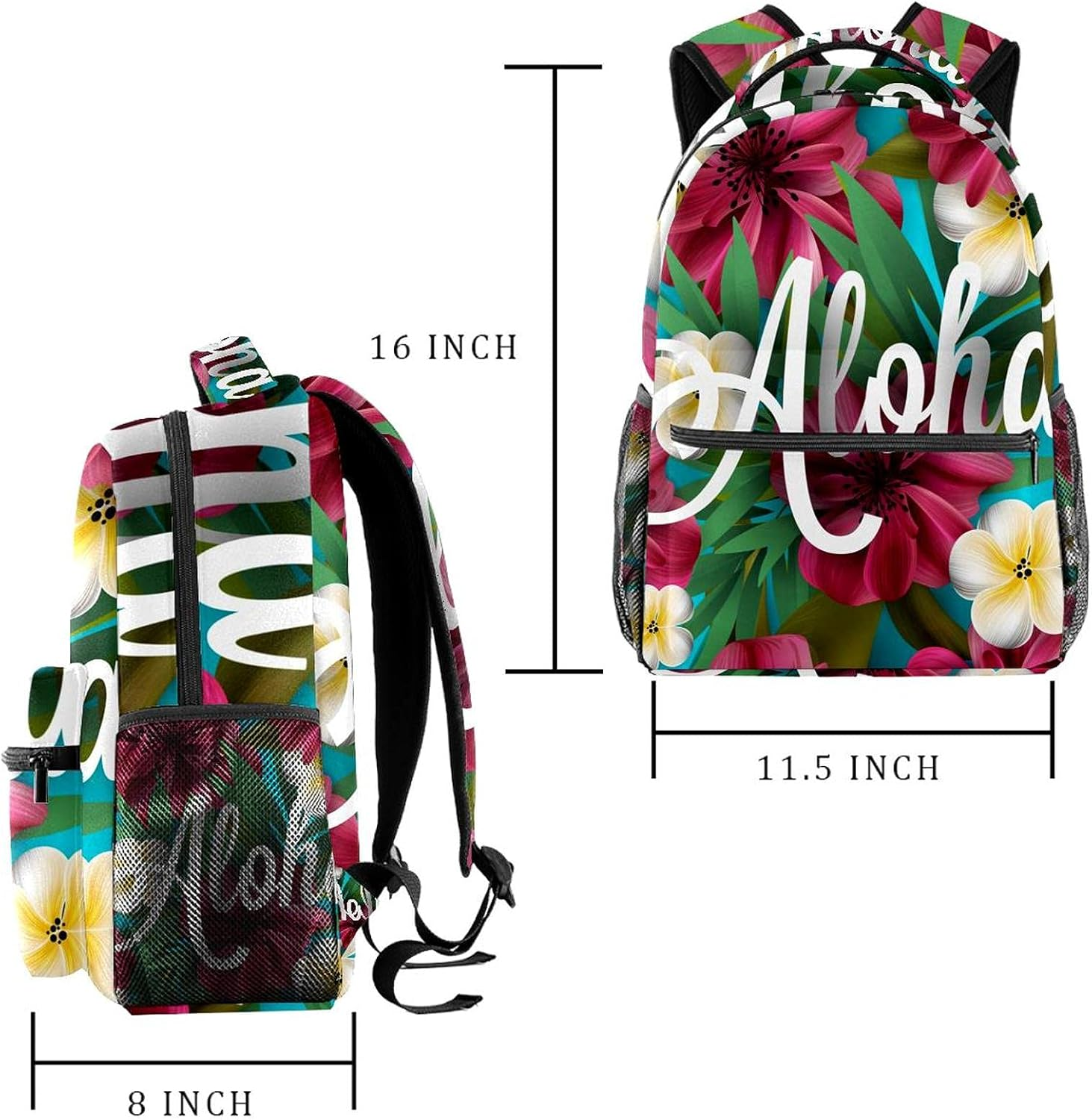 Hibiscus Pink Lily Orchid Plumeria Flowers Palm Leaf Backpack Students Shoulder Bags Travel Bag College School Tote Backpacks image number 2