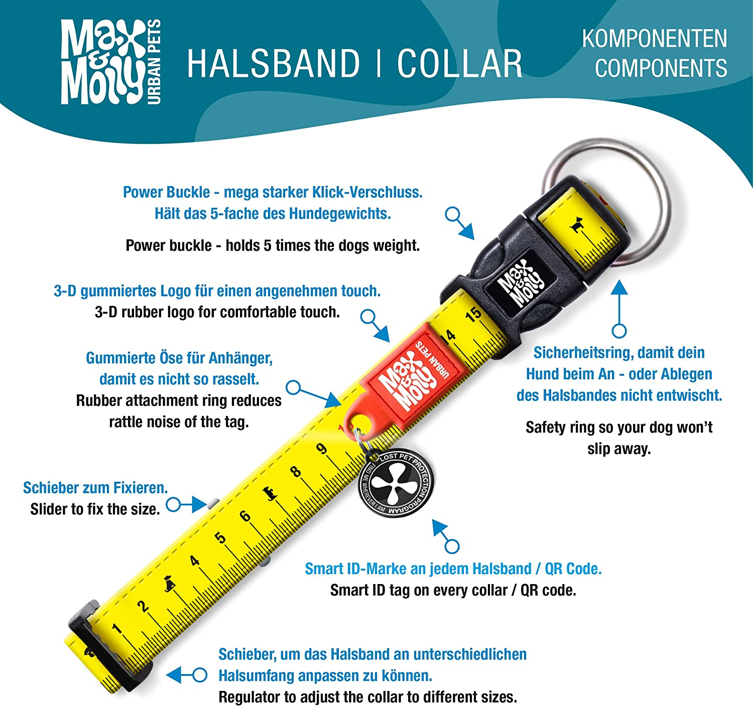 Max & Molly M&M Smart ID Dog Collar Original Gear Little Monster, X-Small