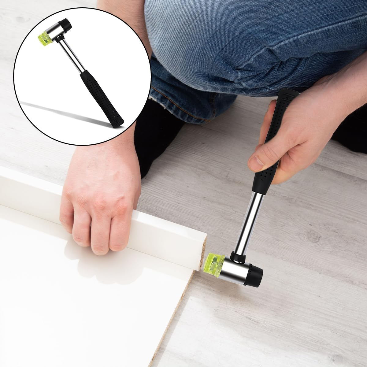 WELANE Rubber Mallet, Double Head Soft Hammer Installation Hand Tool for Leather Crafts, Jewelry, Flooring, Wood Installation (25Mm/0.98In) image number 1