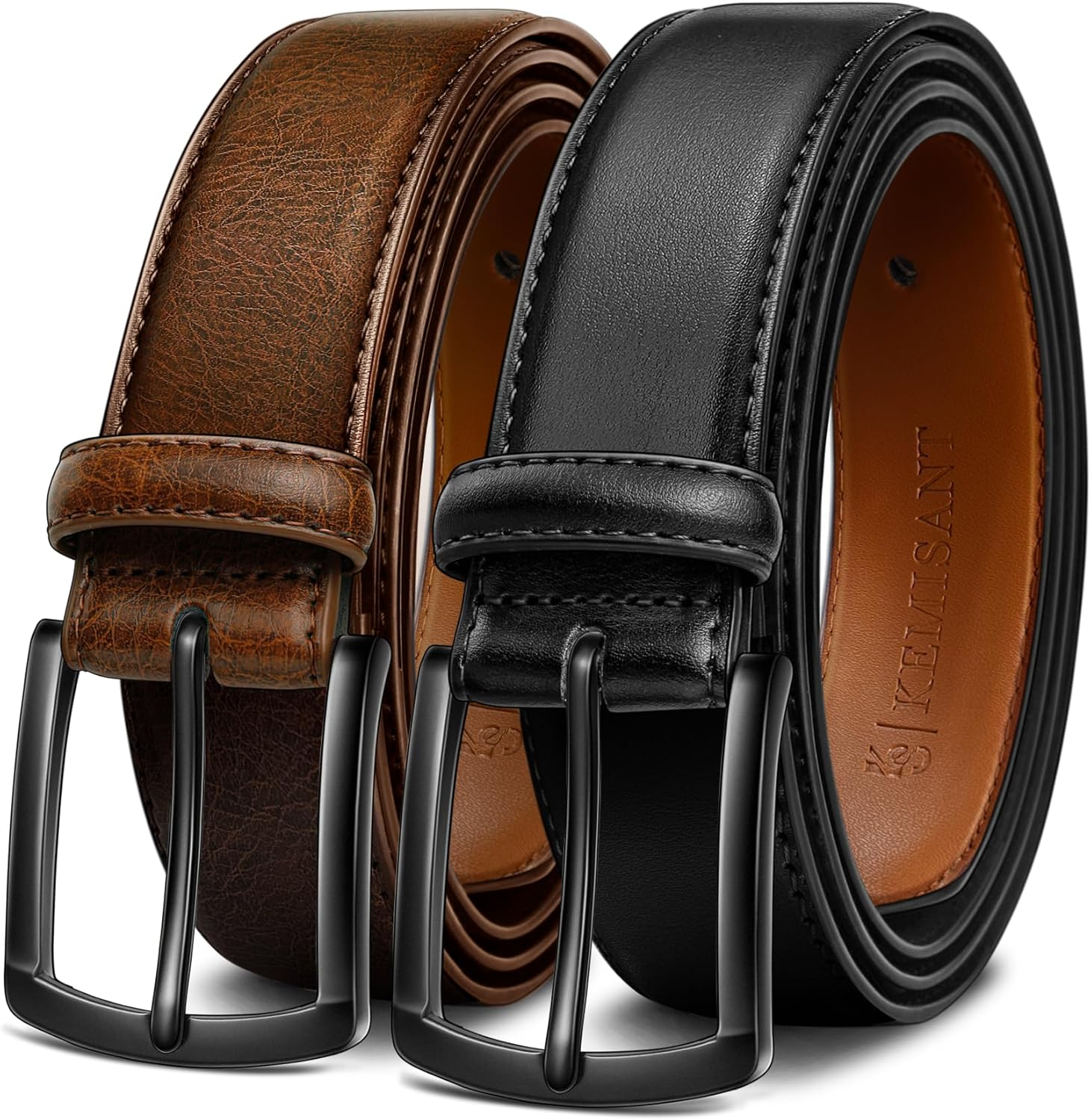 KEMISANT Men Belt 2Pack &ndash; Genuine Leather Belt for Men Dress Casual Golf Jeans 1 3/8"