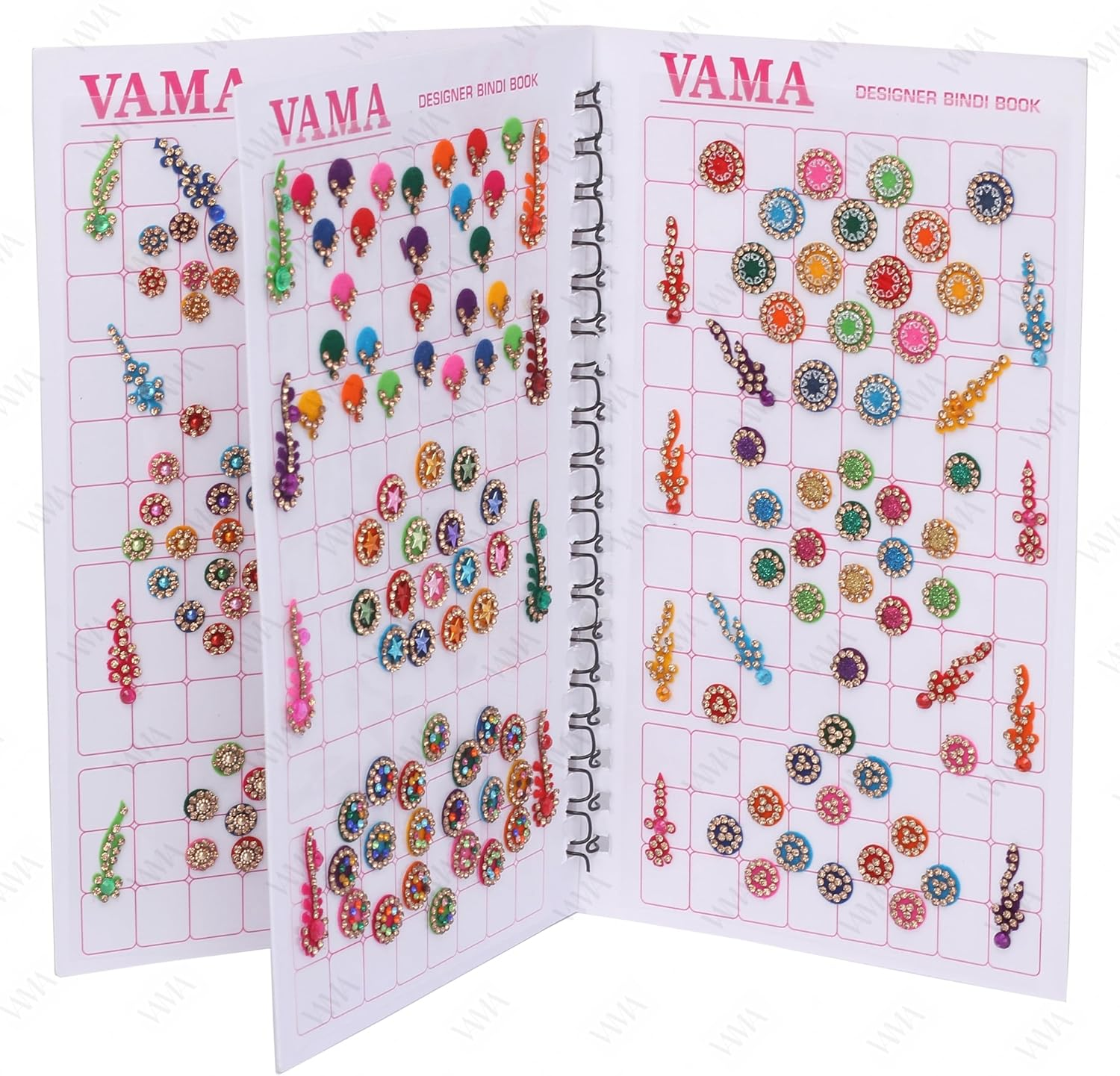 VAMA Multicolor Mix Size Mix Designer Assorted Velvet Self-Adhesive Paper Cutting Golden Diamond Stone round Long Sparkle Kumkum Bindi Book for Women, 17 Cm X 10 Cms image number 2