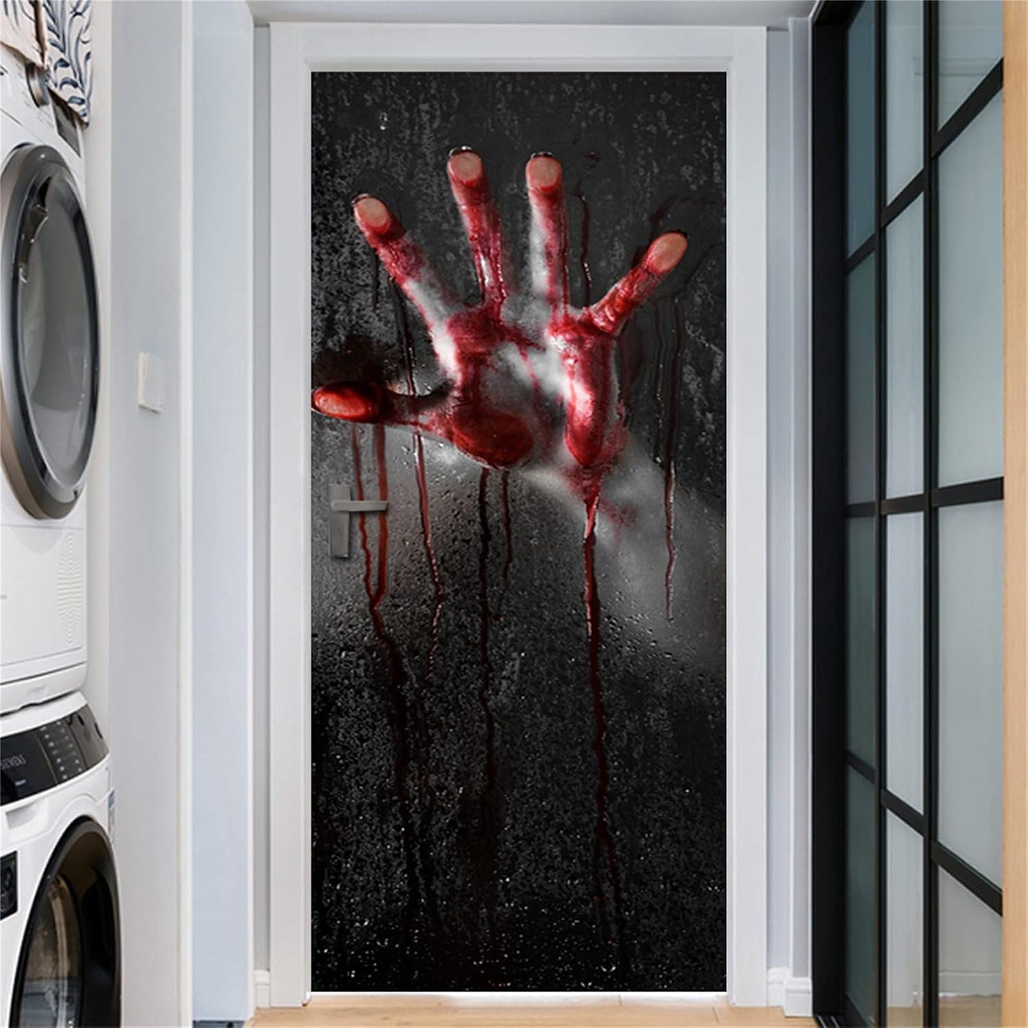 Halloween Decorations, Horror 3D Blood Handprint Door Stickers Bloody Window Decals Waterproof PVC Door Stickers Halloween Party Supplies for Home Decor/1032