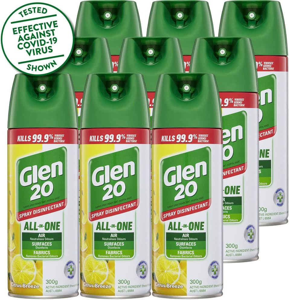 9PK Glen 20 Disinfectant Spray 300G Kills 99.9% of Germs Citrus Breeze