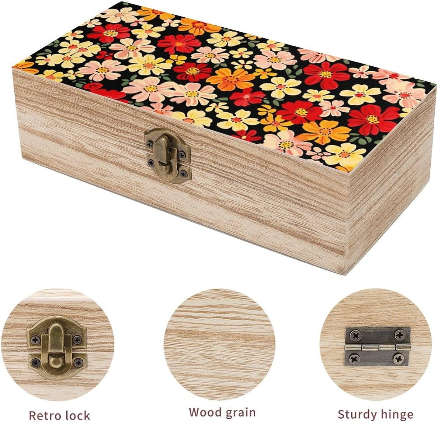 Colored Flowers Wooden Box Wood Wedding Keepsake Boxes with Lids Small Decorative Boxes Lightweight Wooden Memory Storage Box for Crafts Keepsakes Jewelry Photo Letter Storage
