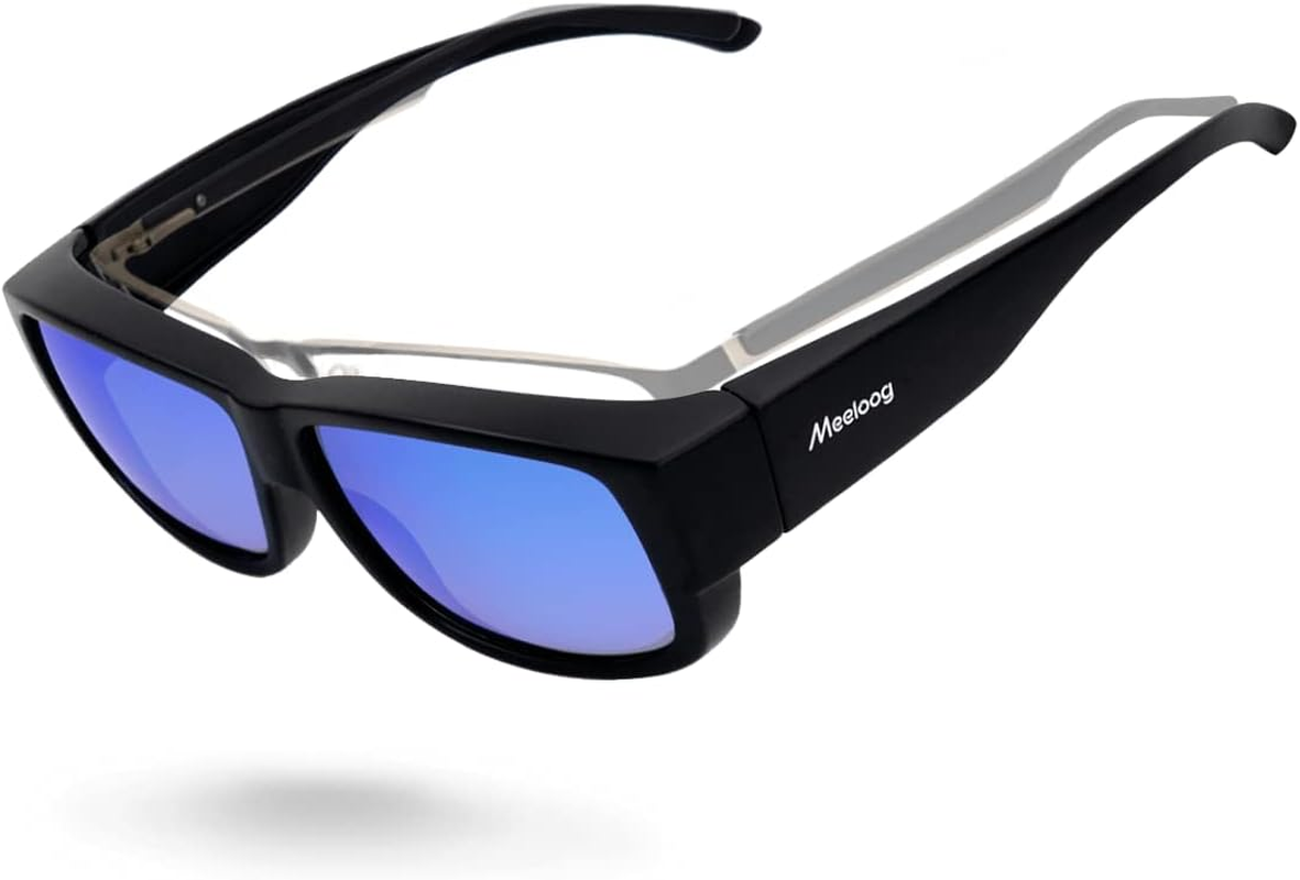 Meeloog Polarized Fit over Glasses Sunglasses for Men, Rectangle Wrap around Sun Glasses for Driving Riding Fishing MST0006