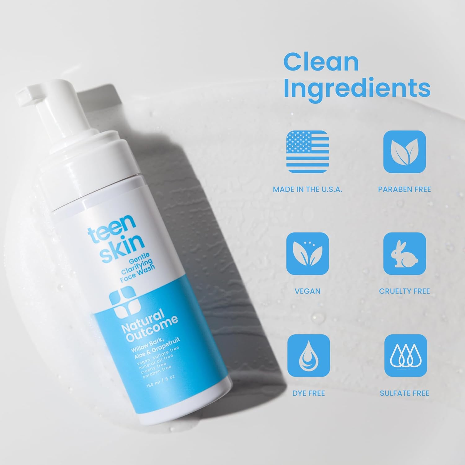 Natural Outcome Teen Skin Face Wash | Gentle Foaming Daily Boys & Girls Facial Cleanser Lotion | Natural Non-Toxic Ingredients | for Teens, Preteens & Kids Looking to Prevent Acne | 5 Oz image number 2