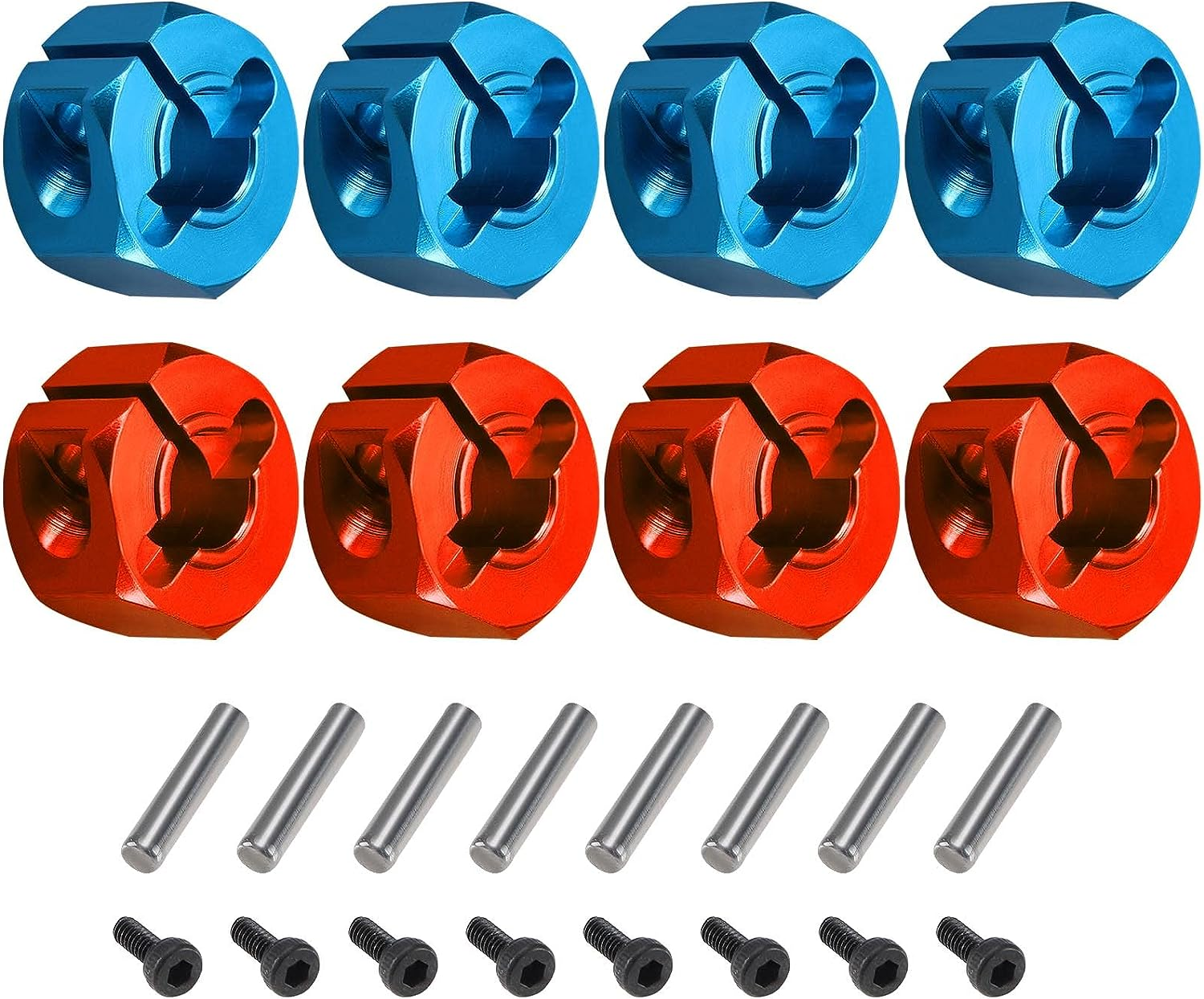 Emagtech 8Pcs Wheel Hex Adapter Aluminum Alloy Wheel Hub Socket Adapter RC Car Wheel Hexagonal Drive Hub Adapters Compatible with HSP Compatible with SCX10 Blue Red
