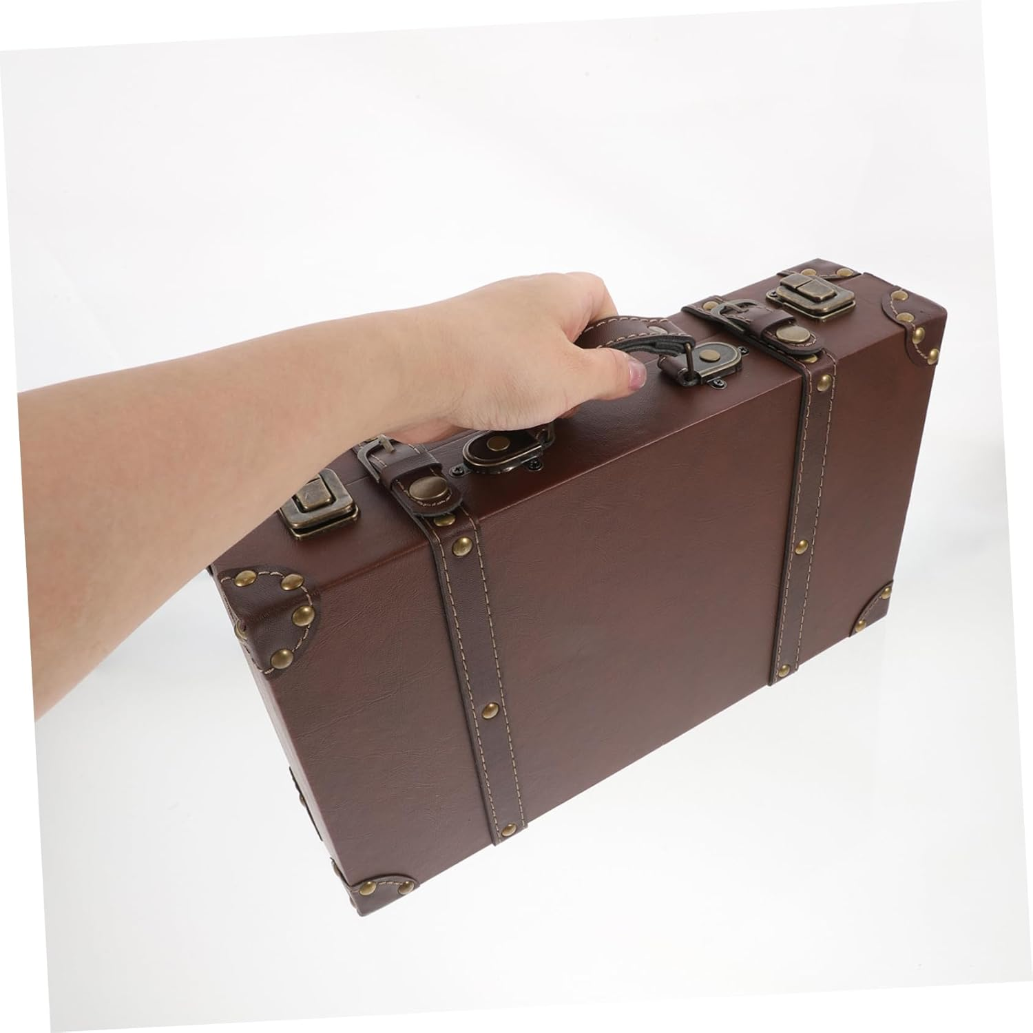 HEALSOPTHY Suitcase with Ergonomic Handle Retro Storage Box for Clothing Store Display Photo Shoot Prop Stylish Small Luggage Trunk for Home Decor and Retail Use image number 2