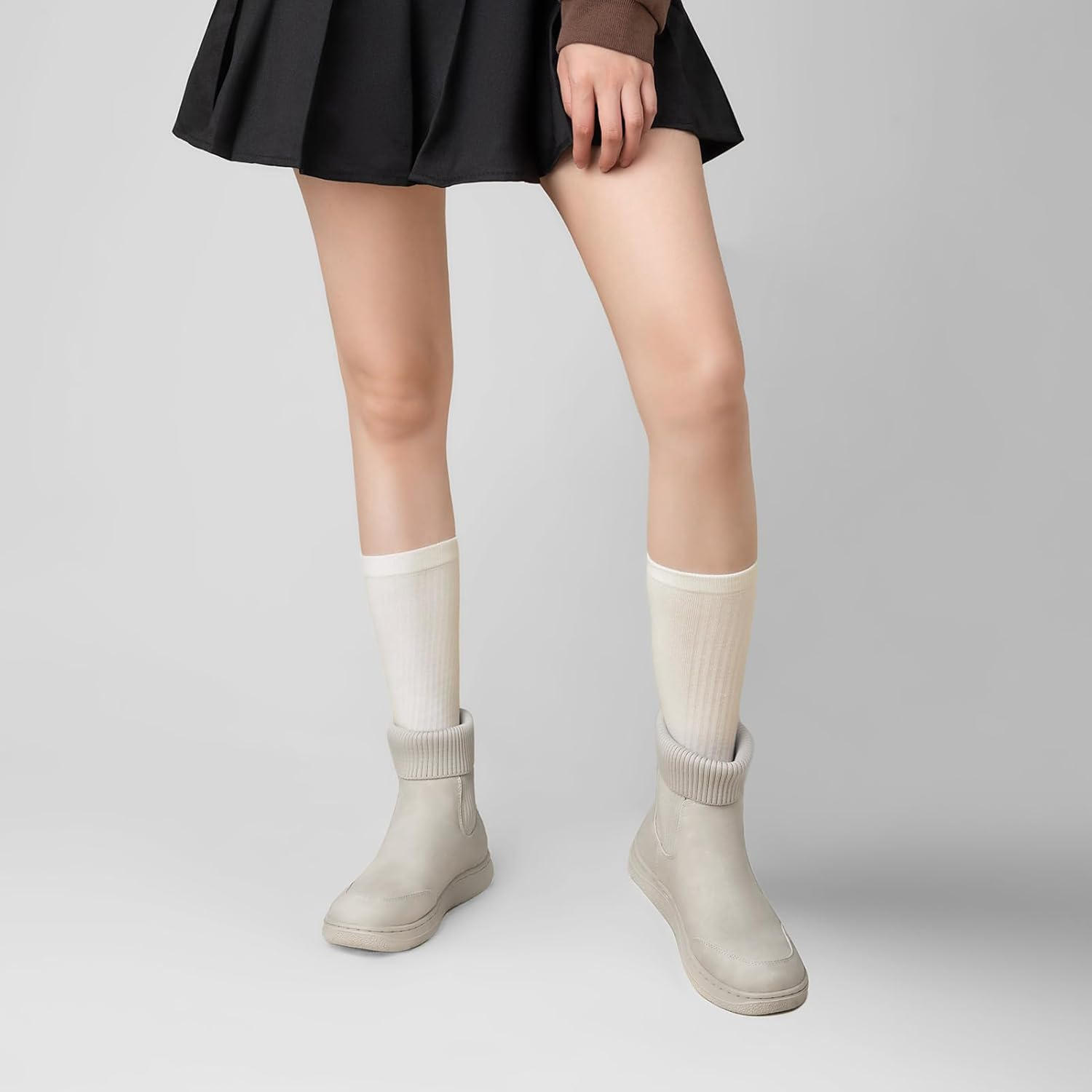 Athlefit Women'S Chelsea Ankle Boots Comfortable Winter Short Leather Boots Fashion Slip on Elastic Sock Booties image number 5