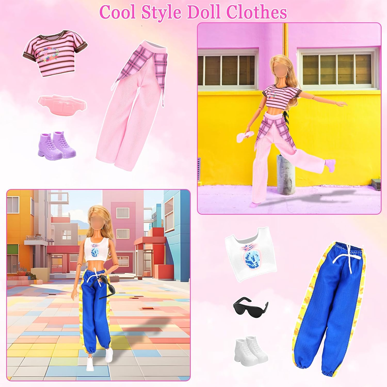 Barwa 8 Pcs Fashion Dresses Outfits Clothes + 8 Pairs Shoes + 8 Accessories for 11.5 Inch 30 CM Dolls image number 6