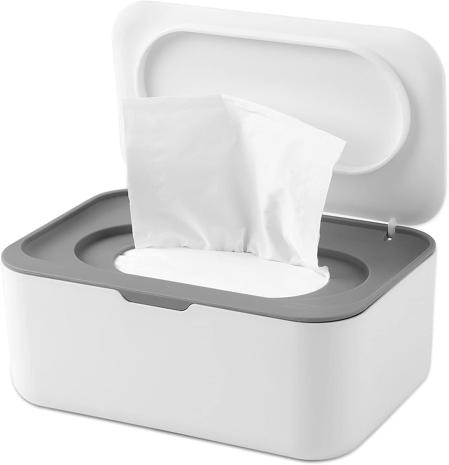 NOVWANG Wipes Dispenser Large Capacity Baby Wipes Holders Case Keeps Wipes Fresh Wipes Container with Silicone Non-Slip Pad, Dustproof Tissues Wipes Case with Lid (White-Blue)