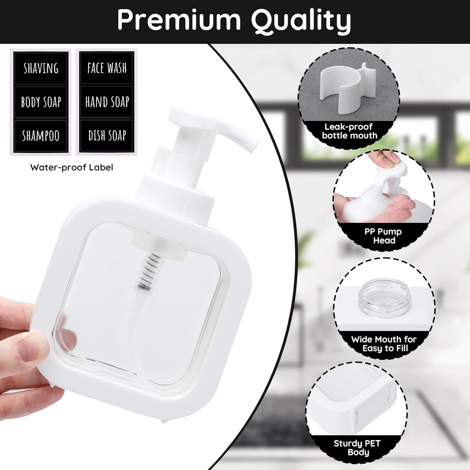 Segbeauty Foaming Soap Dispenser White, 3 Packs 10.1Oz Refillable Liquid Hand Soap Dispenser for Bathroom Kitchen, 300Ml Modern Home Decor Pump Bottle Foam Dish Wash Dispenser image number 2