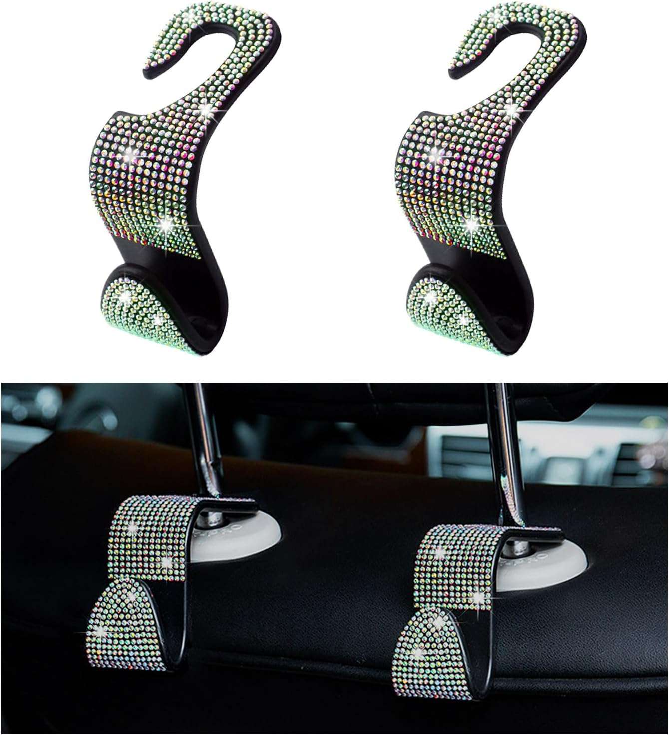 Augeny 2 PCS Bling Car Seat Headrest Hooks, Crystal Rhinestone Back Seat Hanging Storage Organizer, Auto Purse Bags Hanger, Universal Vehicle Interior Accessories for Women Girls (Purple) image number 4