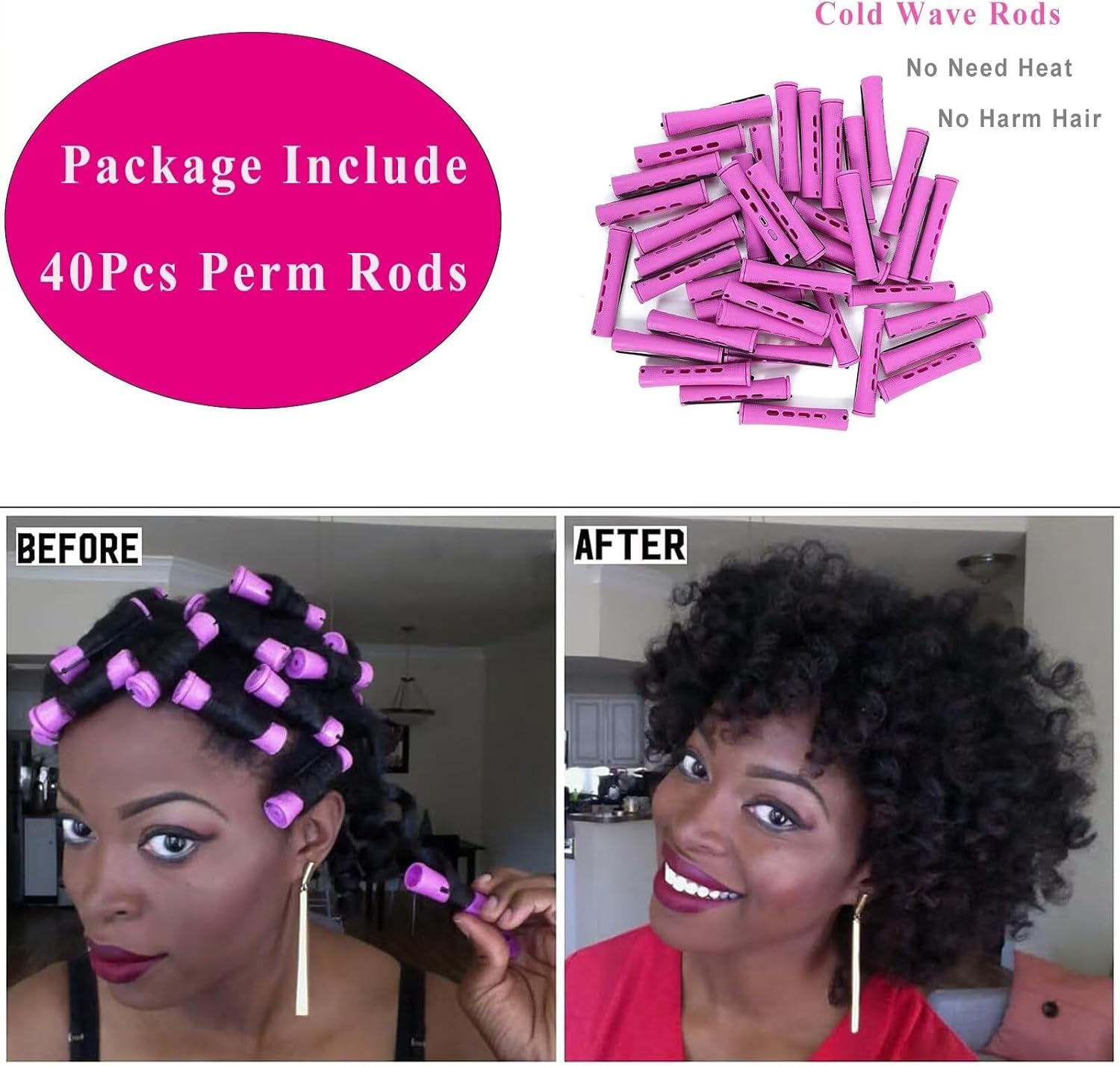 Meigick Perm Rods Set for Natural Hair, 40Pcs Plastic Cold Wave Rods, Heatless Perming Rods Hair Curler for Women, DIY Hairdressing Tools, Purple, 0.75 Inch image number 2