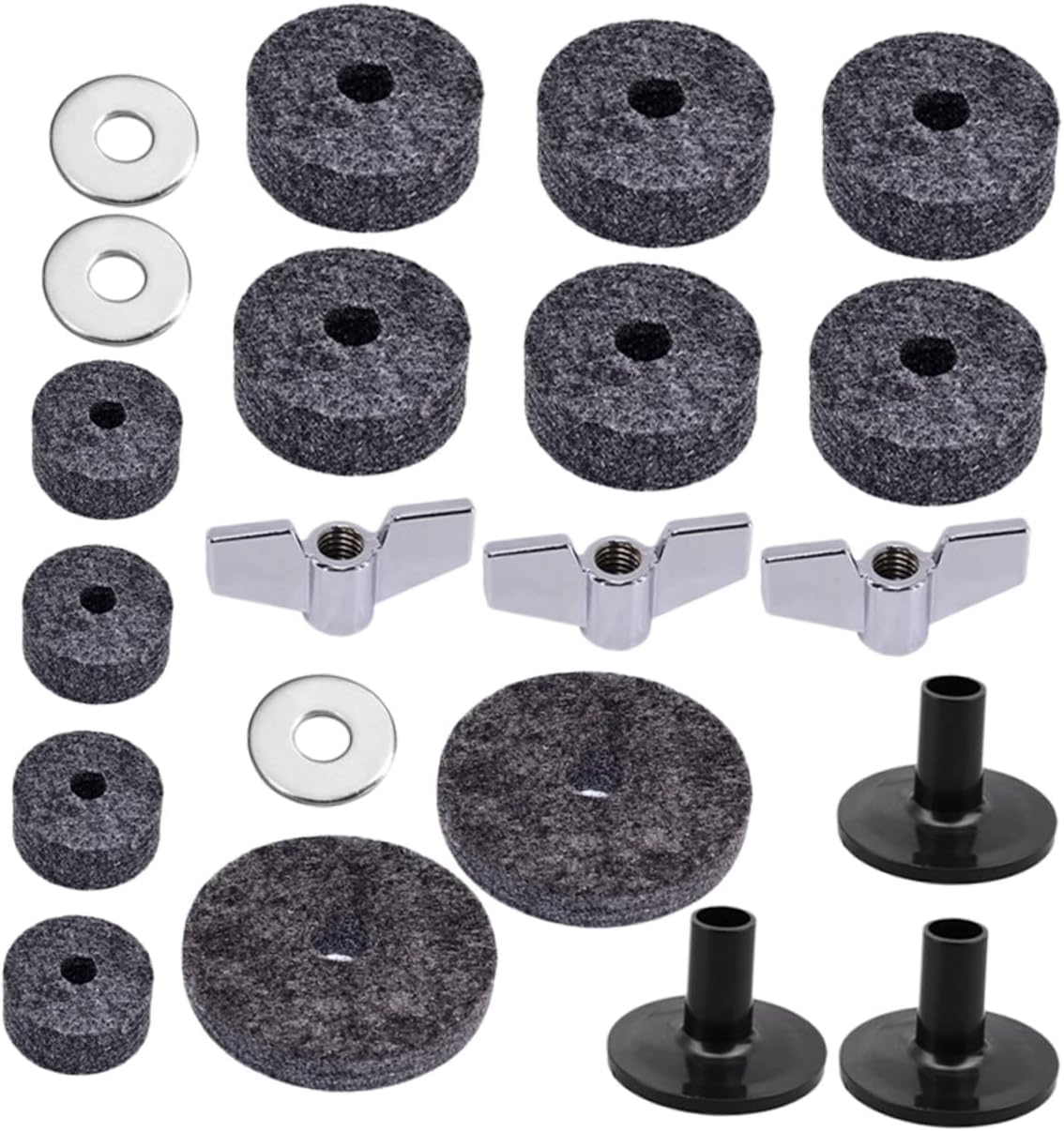 WESIEVYA 1 Set Drum Felt Pad Drum Practice Pad Kit Cymbal Cleaner Quick Release Cymbal Nut Hi Hat Clutch Buffing Polishing Wheel Drummer Performance Supply Grey Metal image number 3