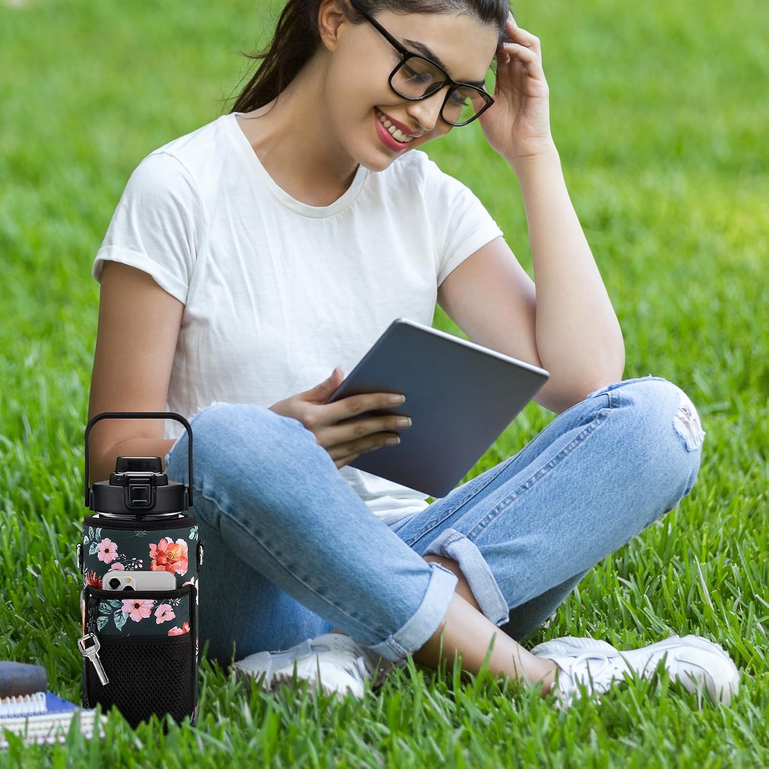 Water Bottle Holder with Adjustable Shoulder Strap & Pocket- Lightweight Water Bottle Sling Bag for 64Oz Sports Water Bottle Cover Protective Cover (F)