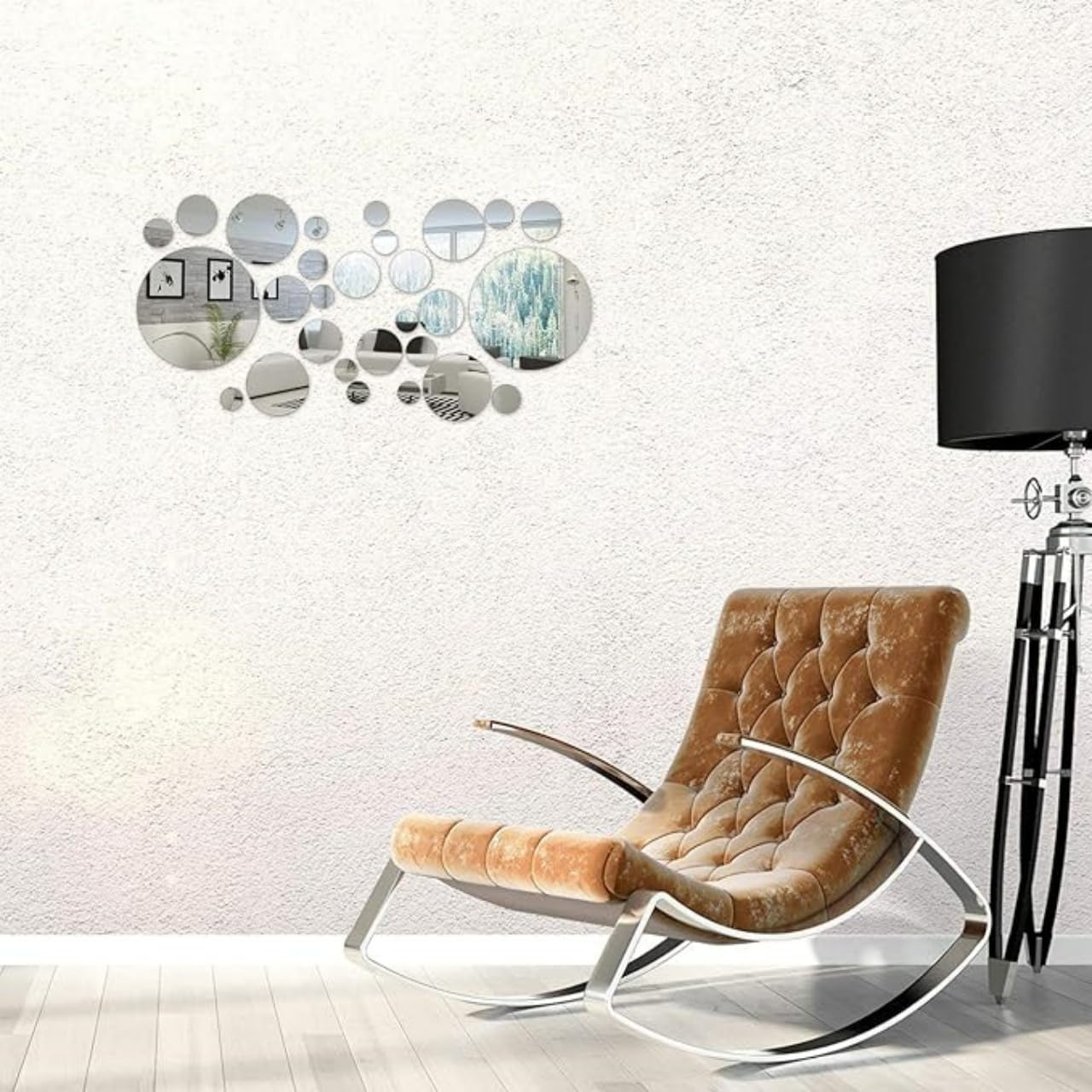 26 Pcs Acrylic Mirror Wall Stickers, Removable Wall Decal Mirror Set, Bathroom Wall Sticker Art, for DIY Circle Ceiling Mirrors for Bedroom, Home, Living Room, Sofa TV Background Decor