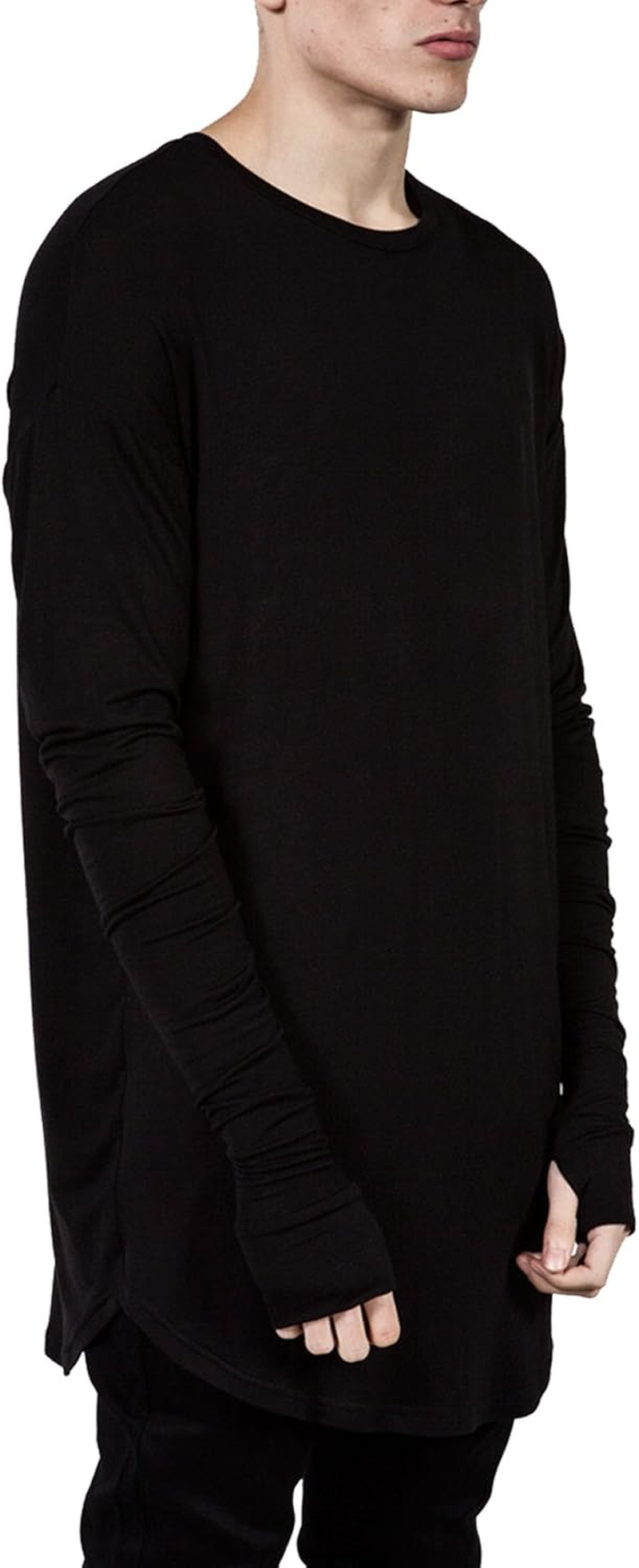 Mens Hip Hop Basic Longline Thumb Hole Cuffs Long Sleeve T-Shirt Basic Tee