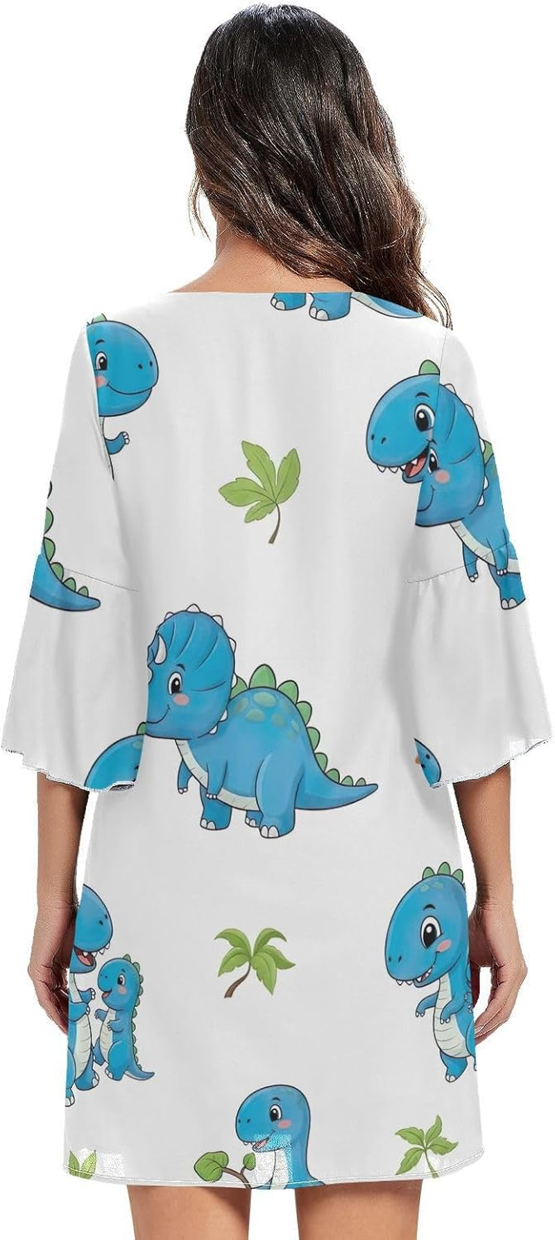 Cute Blue Cartoon Dinosaurs Chiffon Dress Printed Maternity Dress Party image number 1