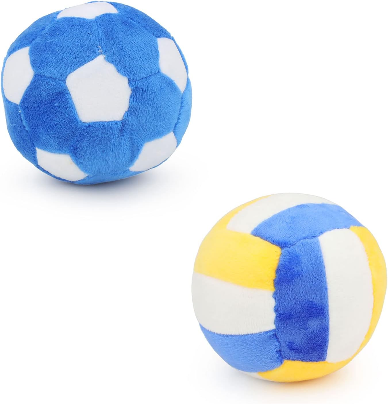 Interactive Dog Balls, 2 Pack Plush Squeaky Dog Toys Balls for Dogs, Football Volleyball Dog Toy Ball Indoor Outdoor Sports Stuffed Puppy Toy for Small Medium Dog(Football+Volleyball)
