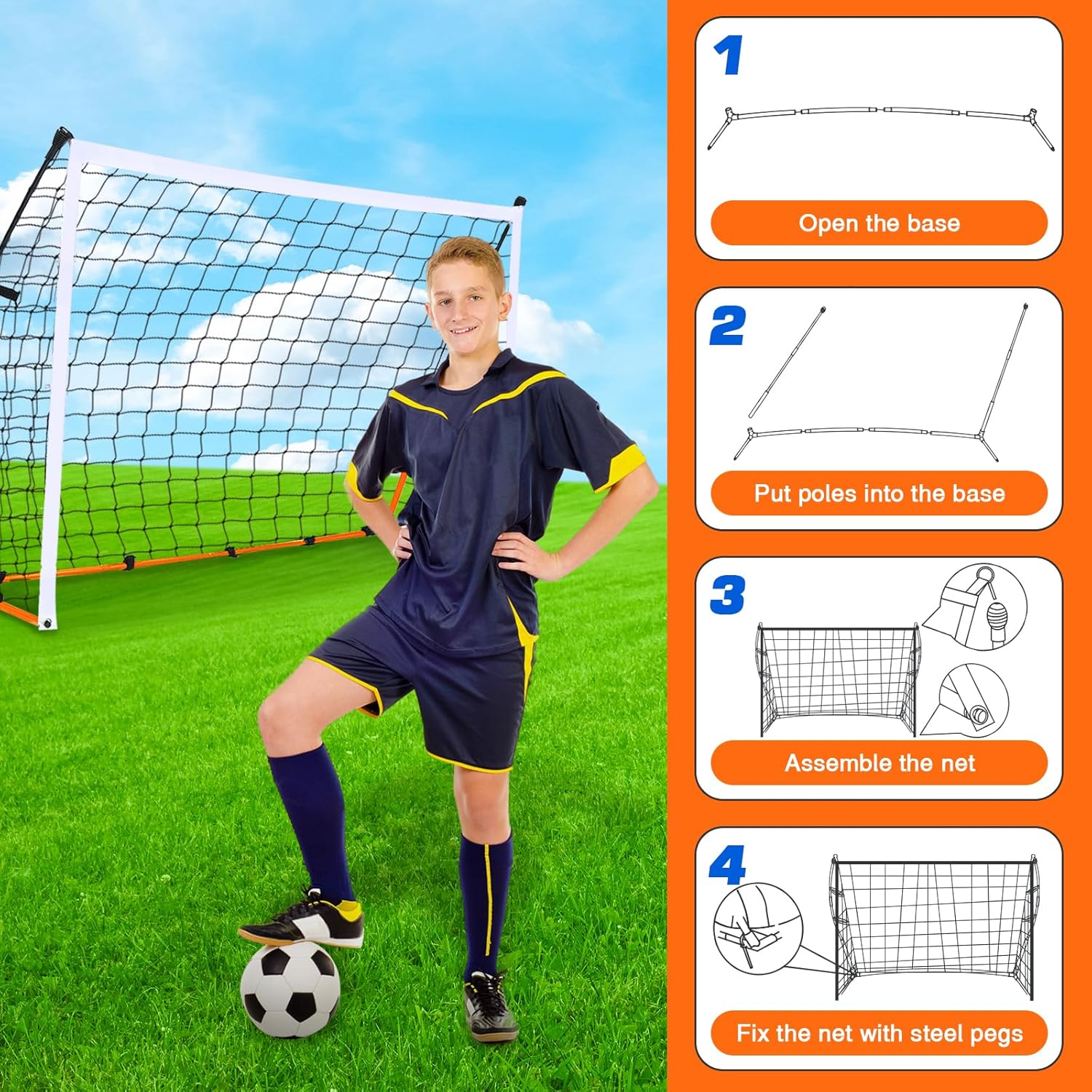 Soccer Goal, 3.66M Wide Large Portable Football Goals for Practice Tranining, on Park, Backyard, Playground, with Carry Bag image number 2