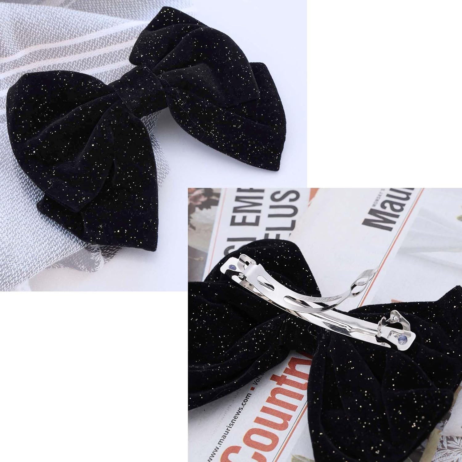 Hair Bows for Women Velvet Bow Hair Clips Sparkling Bow Clips Cute Hair Bow Clips French Hair Band Bow Prom Bows Party Wedding Bow Clip Black Red
