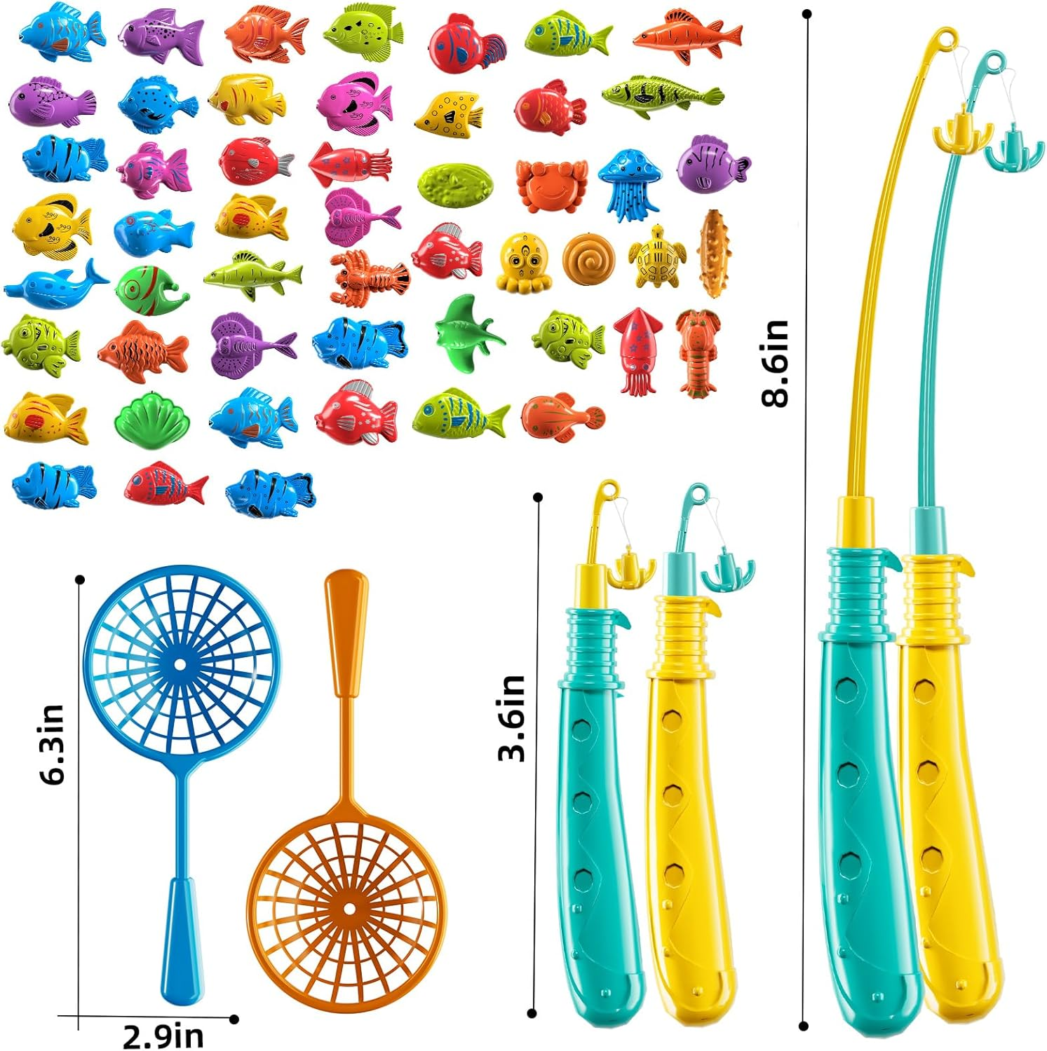 Fishing Toys Games for Kids 3 4 5 6 7 8 Year Old - Magnetism Floating Fish Toys, Pole Rod Net, Bathtub Toys, Indoor Outdoor Party Swimming Pool Playset for Toddlers Boys Girls Age 1-3 2-4 image number 3