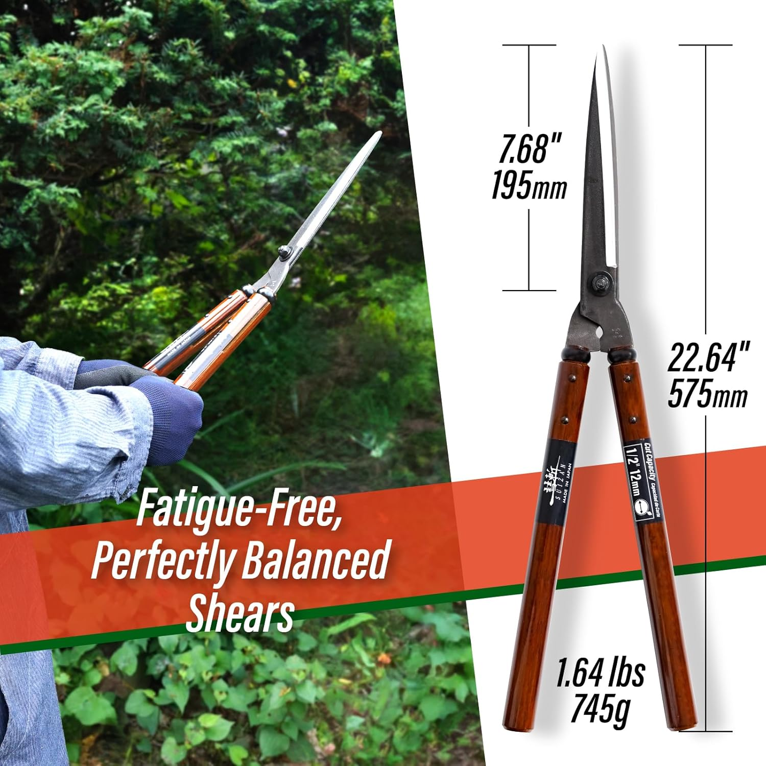 SUIZAN Hedge Shears 575Mm - Professional Japanese Garden Clippers for Precise Trimming Gardening Tools image number 5