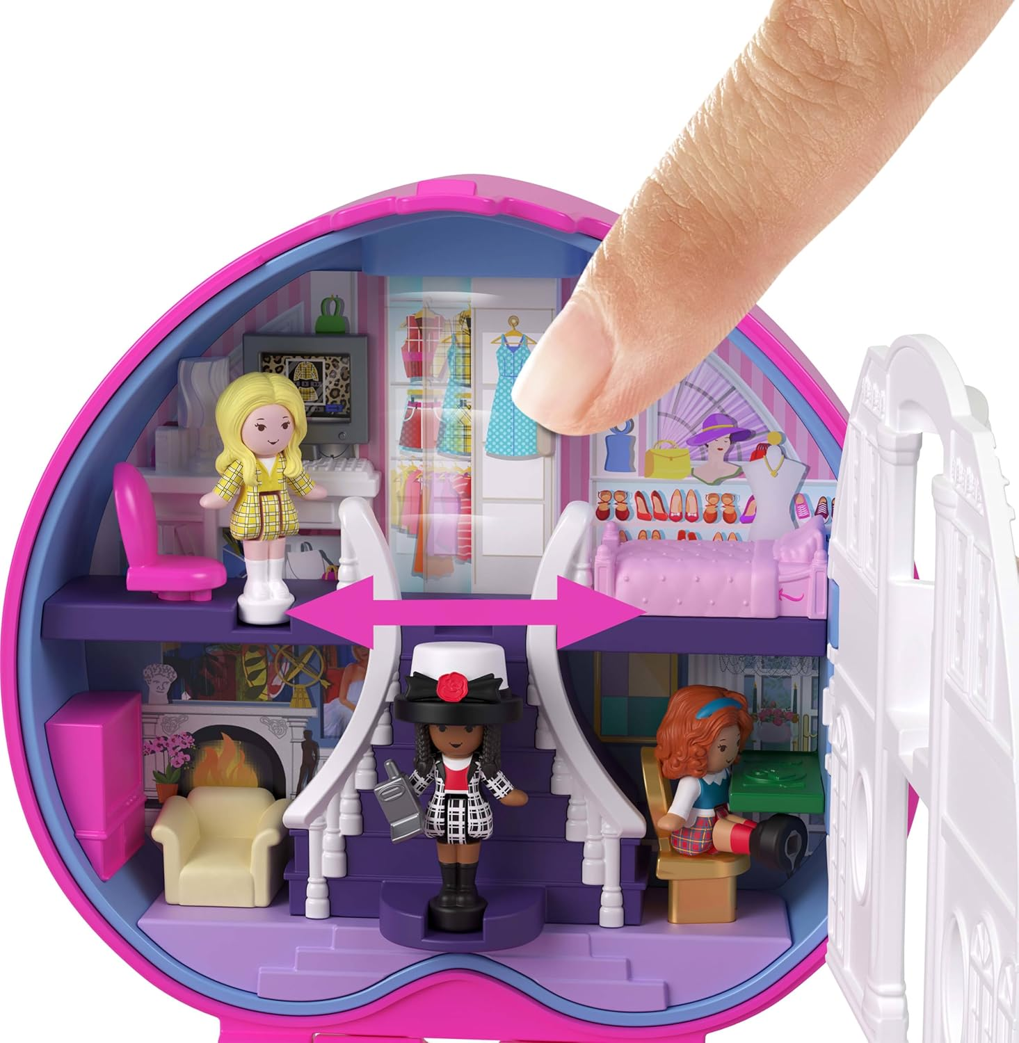 Polly Pocket X Clueless Collector Compact, Micro Dolls and Playset, 5 Themed Accessories Including Toy Car, Cher, Dionne, & Tai