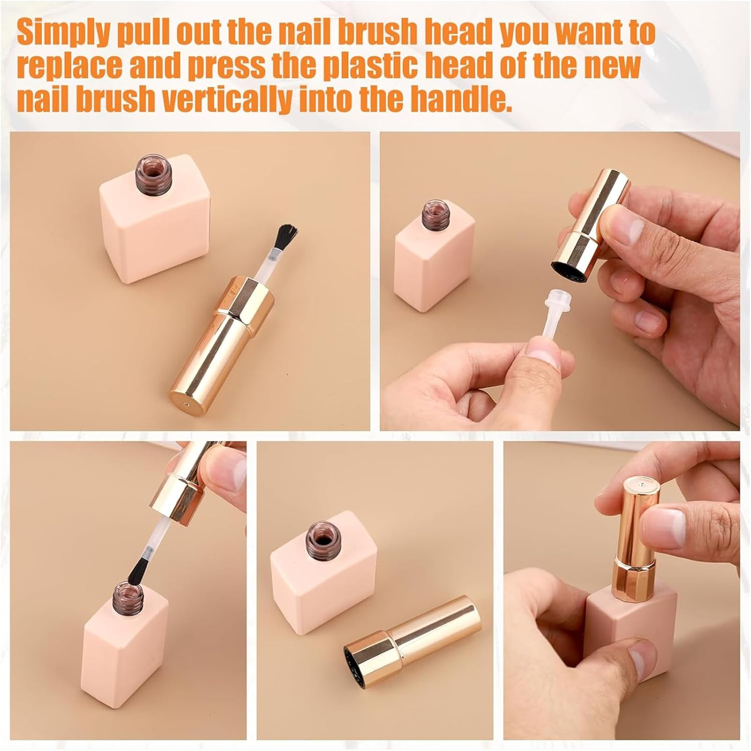 Tavvke 66 Piece Nail Polish Replacement Brushes, with Caps and Storage Box, Soft Bristle Dipping Powder & Gel Liquid Brush Heads for Salon