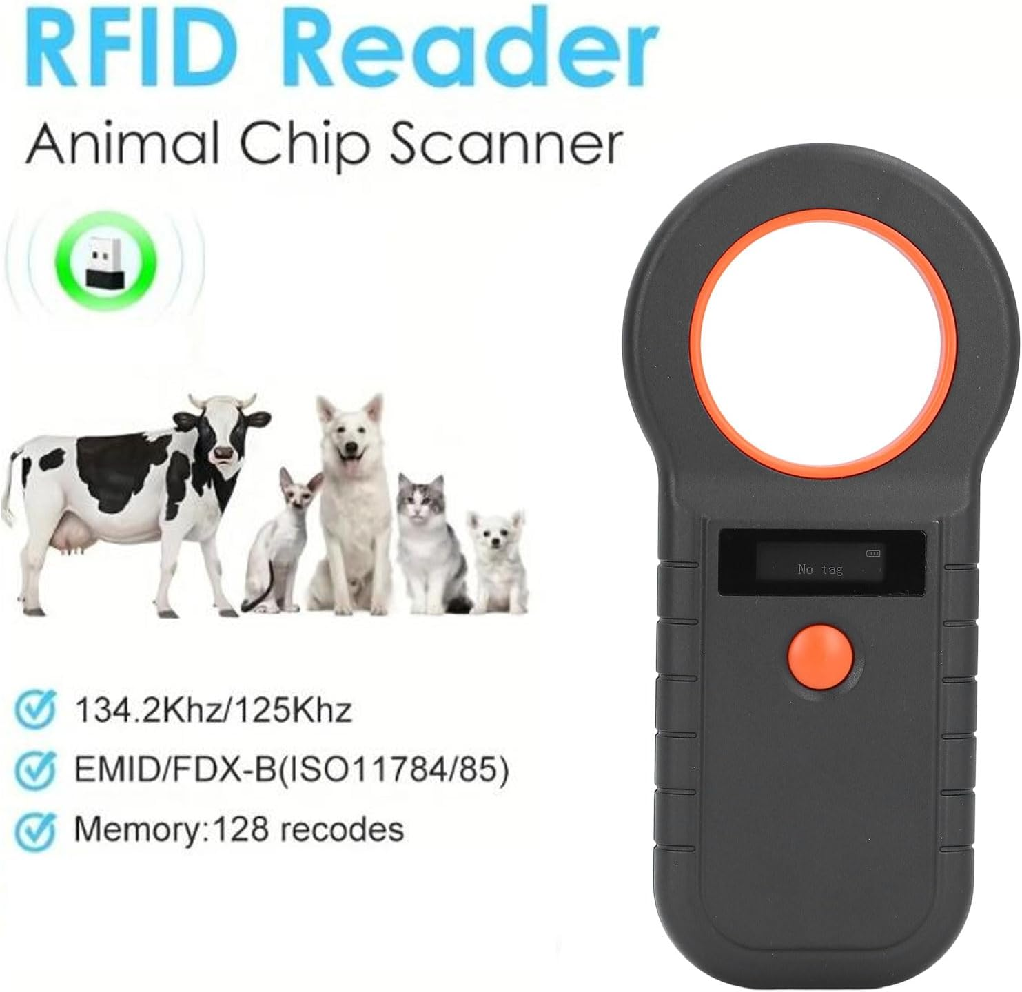 Pet Microchip Scanner for Dogs Cats Pigs, Handheld RFID Chip Reader with OLED Display, EMID FDX-B Tag Reader, 2.4G Wireless, 128 ID Storage image number 5