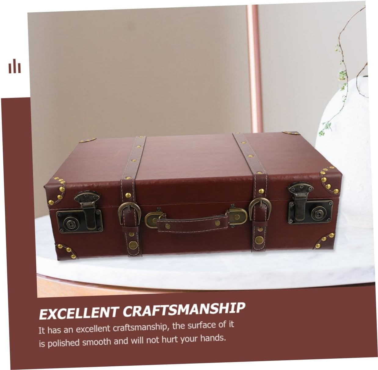 Vintage Style Suitcase Storage Box Decorative Wooden Suitcase for Packing Case Multi-Functional Storage Case as Luggage Bag Organiser for Home Travel image number 6