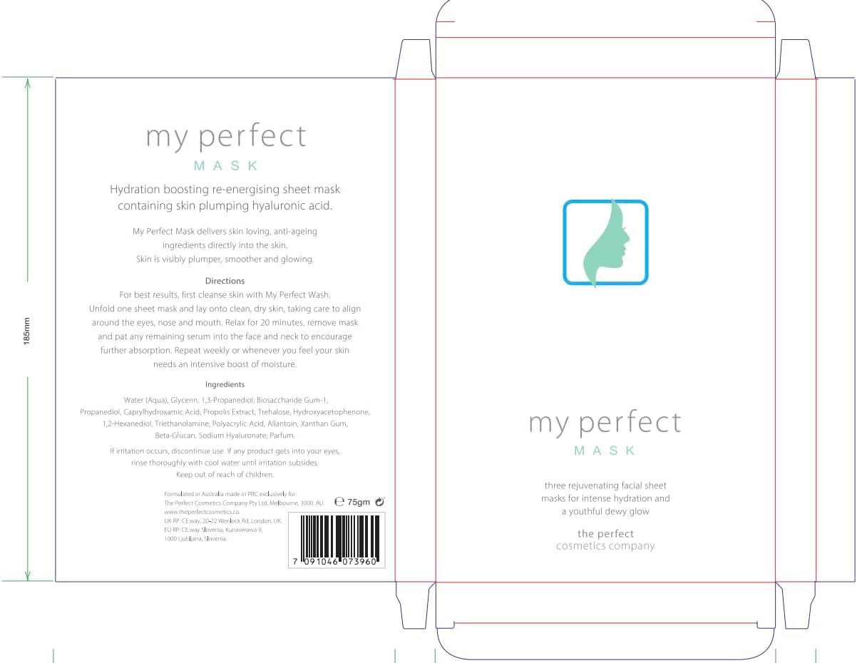 My Perfect Mask - the Perfect Cosmetics Company Hyaluronic Sheet Masks for Intense Hydration & Youthful Dewy Glow for All Skin Types (Pack of 3) image number 5
