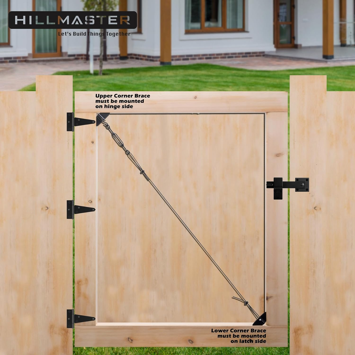 HILLMASTER Durable anti Sag Gate Kit for Wooden Fence, Anti-Sag Gate Support Cable Kit in Zinc, Anti-Sagging Fence Gate Kit Steel Gate Hardware, Wood Door Repair Kit for Outdoor, Gate Frame Kit Black image number 5
