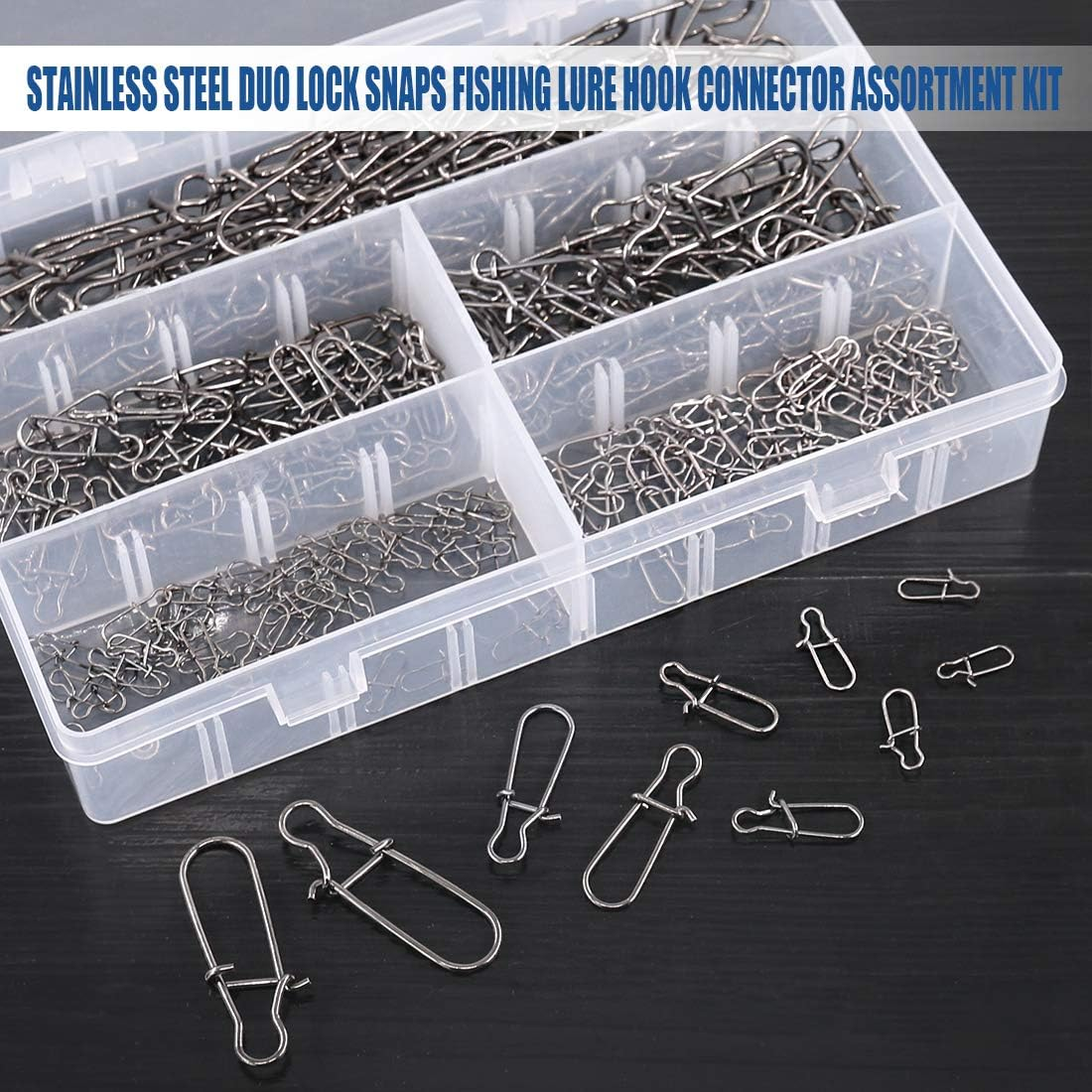 Glarks 250Pcs #1#2#4#6#8 Strong Stainless Steel Duo Lock Snaps Nice Swivel Slid Rings Fishing Lure Hook Connector Freshwater Saltwater Fishing Gear Accessories Assortment Kit - Test: 40LB-220LB image number 1