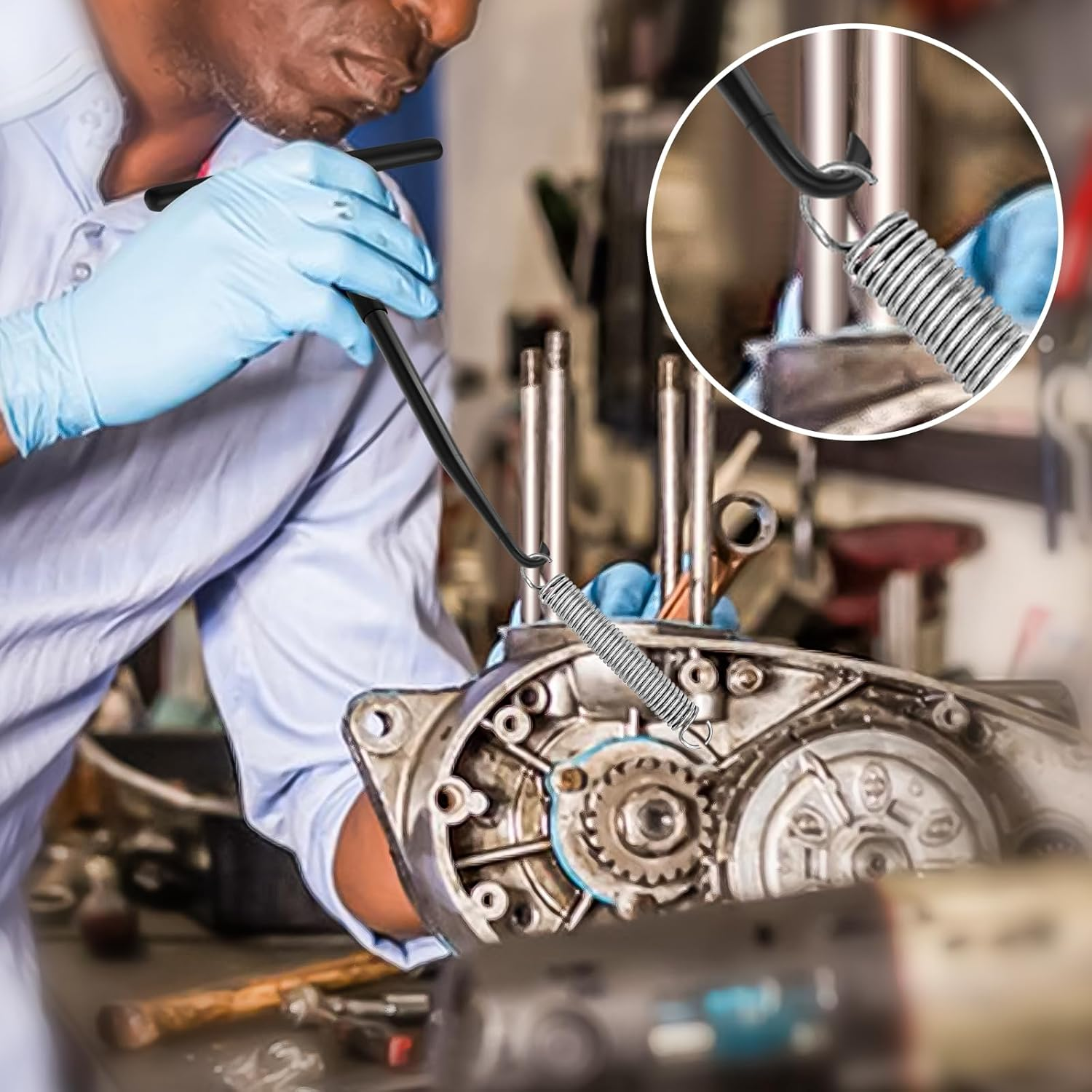 Motorcycle Exhaust Spring Hook Black T Handle Exhaust Spring Hooks Puller with Rubber Coating for Motorcycle Dirt Bike Removal Installation image number 6