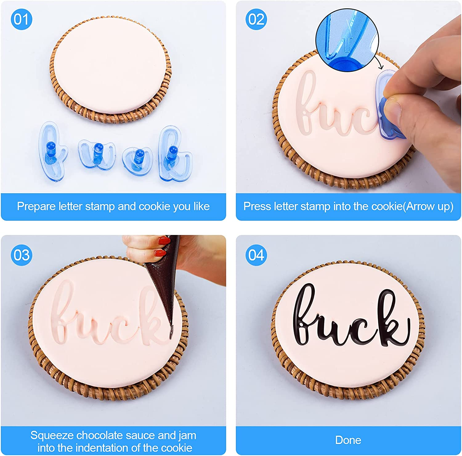 OIIKI 83 Pcs Alphabet Number Cake Stamp, Fun Upper Lower Case Stamp Set, Special Characters Numbers Mold, Alphabet Number Characters Shape DIY Stamp for DIY Sugar Cake Cookies Chocolate Decoration image number 4